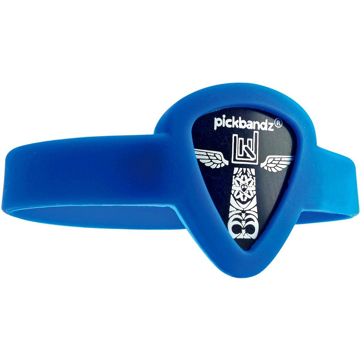 Wristband Guitar Pick Holder - pop in your favorite custom guitar pick (Pickbandz pick included) select Color and Size - Rock On! (Youth to Adult Small, American Blue)