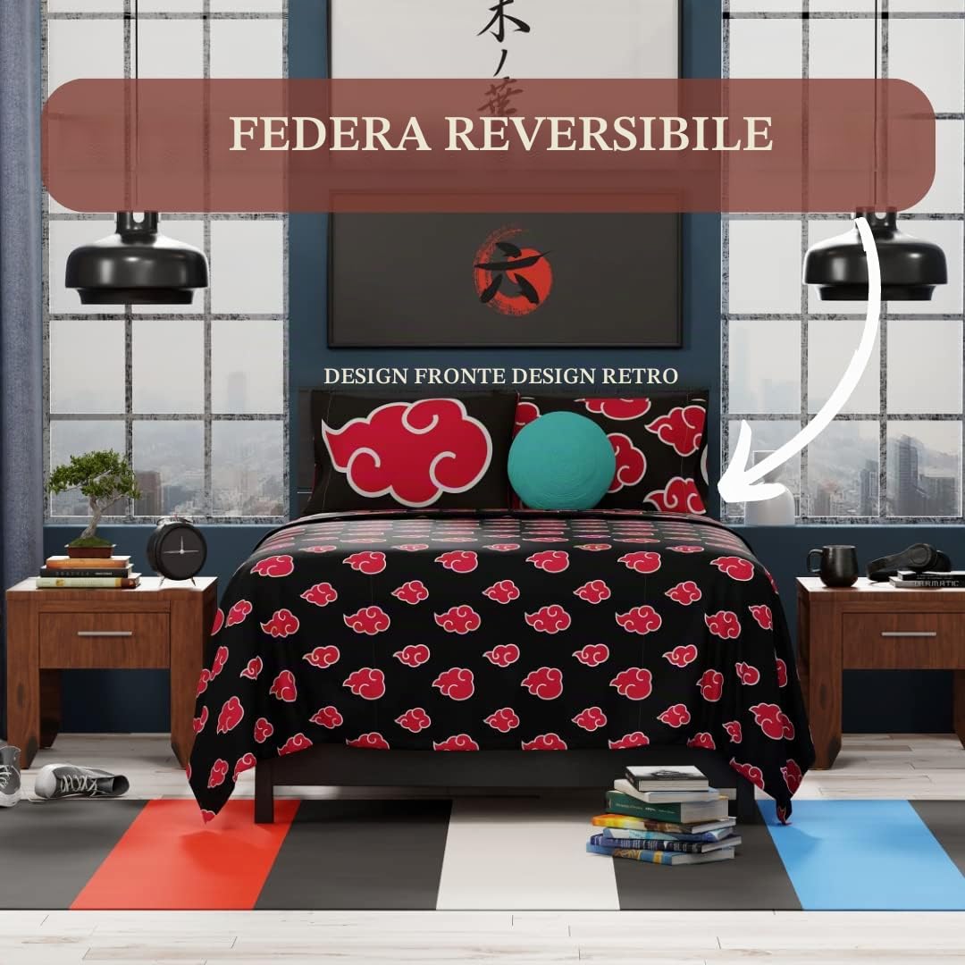 Franco Naruto Akatsuki Anime Bedding Super Soft Microfiber Queen Set di lenzuola (prodotto con licenza ufficiale Naruto)
