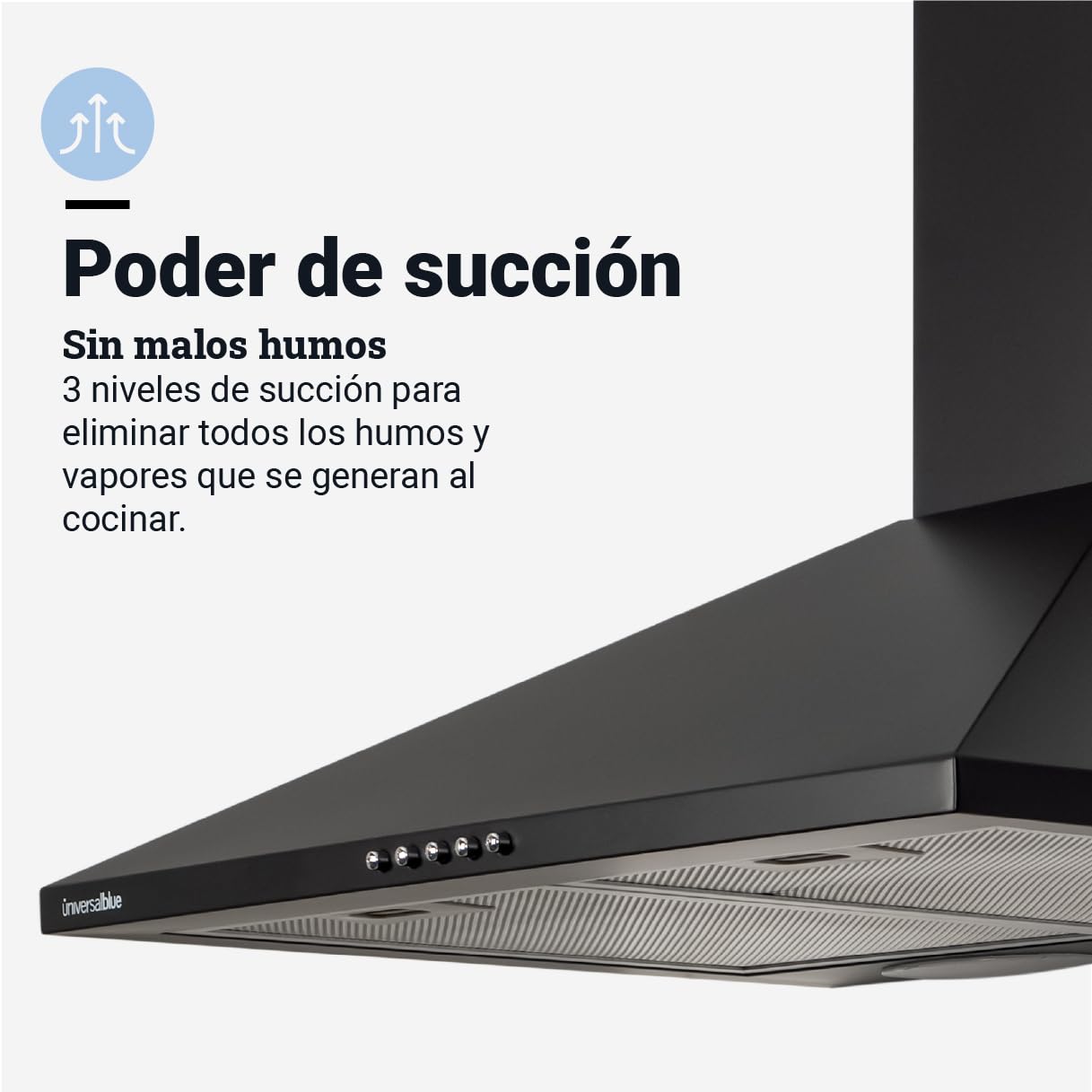 UNIVERSALBLUE Campana Extractora Piramidal Negra 60 cm | Extractor Aire y Humi para Cocina 350 m³/h | Luz Led + FIltros de Carbono | Clase B