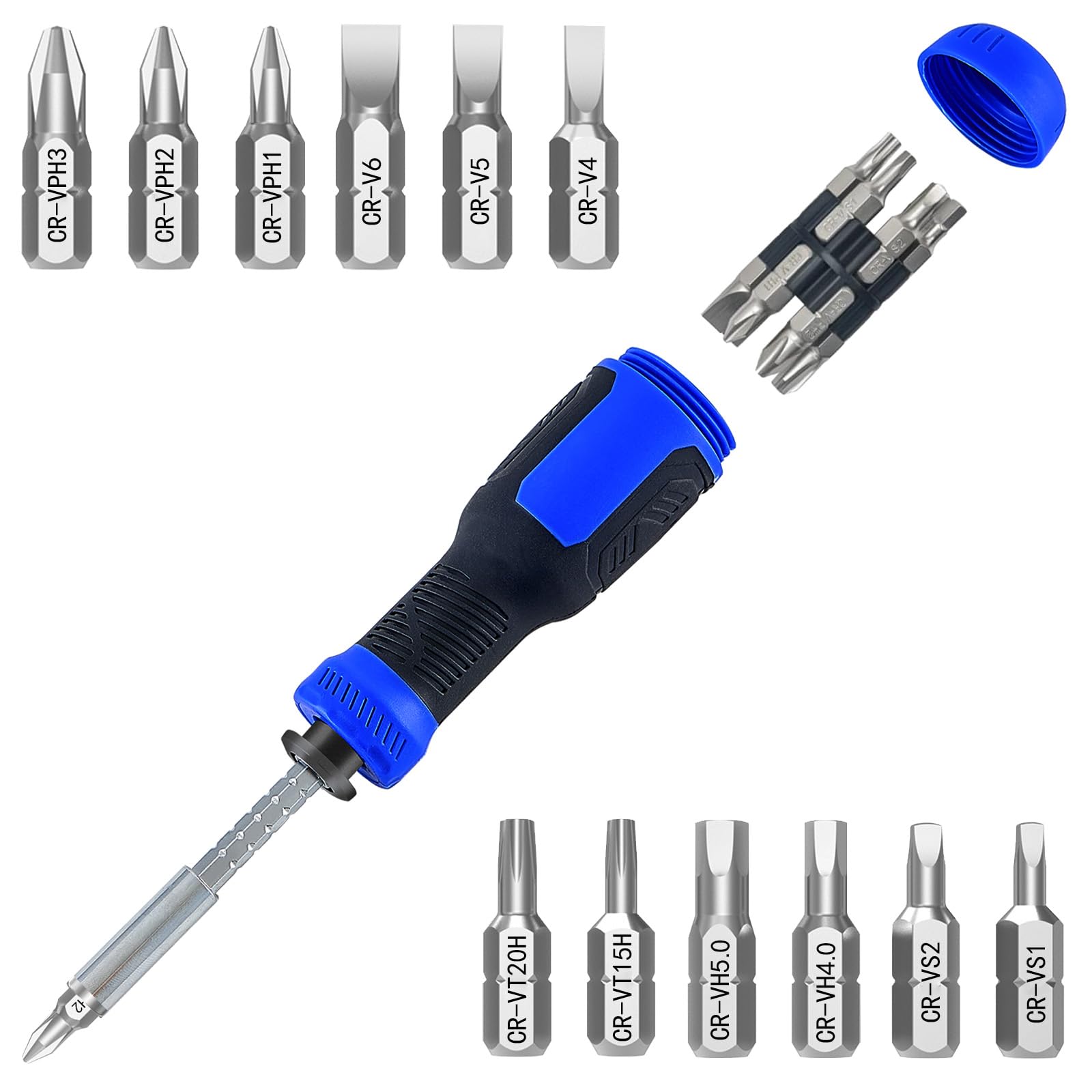 - WOOPHEN Multi-bit Screwdriver 13-in-1 Screw Driver Adjustable Mini Screwdriver Set Multitool All in One with Torx Security, Phillips, Hex, Flat Head, Square and 1/4 Nut Driver (Blue)