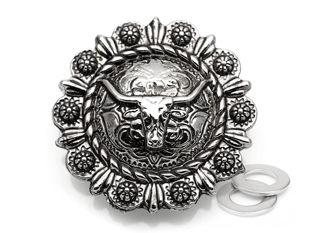 CRAFTMEMORE2pcs 1-1/4 Inches Coin Concho Screw Back Buffalo Gaur Rodeo Indian Cowboy Leather Craft Embellishment CHS08 (Antique Silver)