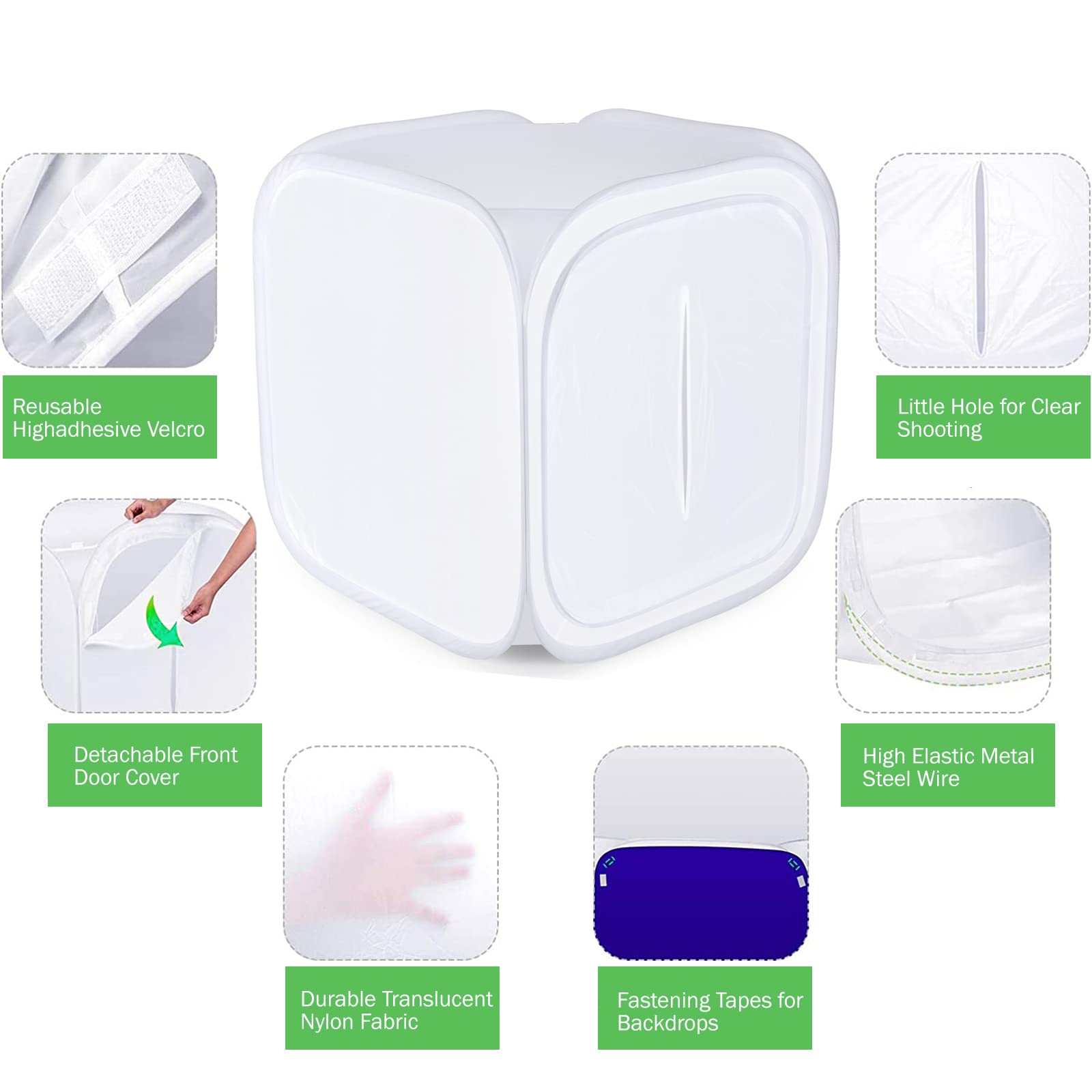 Boîte à Lumière 60x60x60cm, Studio Photo Portable Lightbox Kit Tente de Shooting Pliable avec 4 Couleurs Toiles de Fond pour Photographie