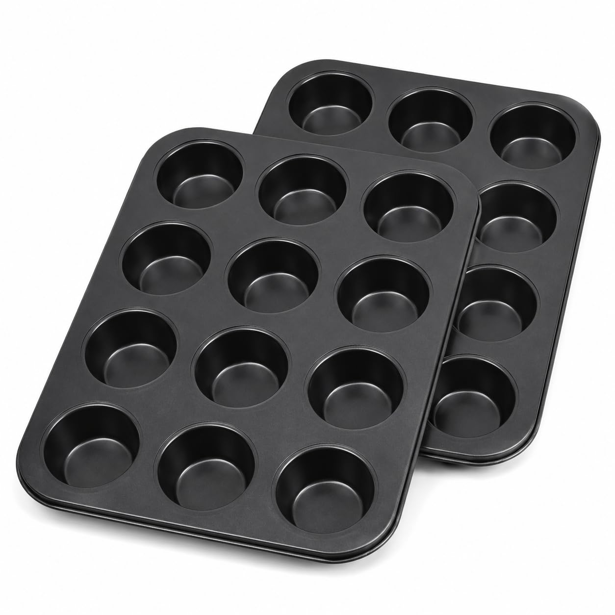 CANDeal Ensemble De 2 Moules À Muffins De 12 Tasses, Plateau De Cuisson Antiadhésif Pour Cupcakes, Moule À Muffins À 12 Cavités Pour Four, Moules À Gâteaux Lavables Pour Brownies (Noir)