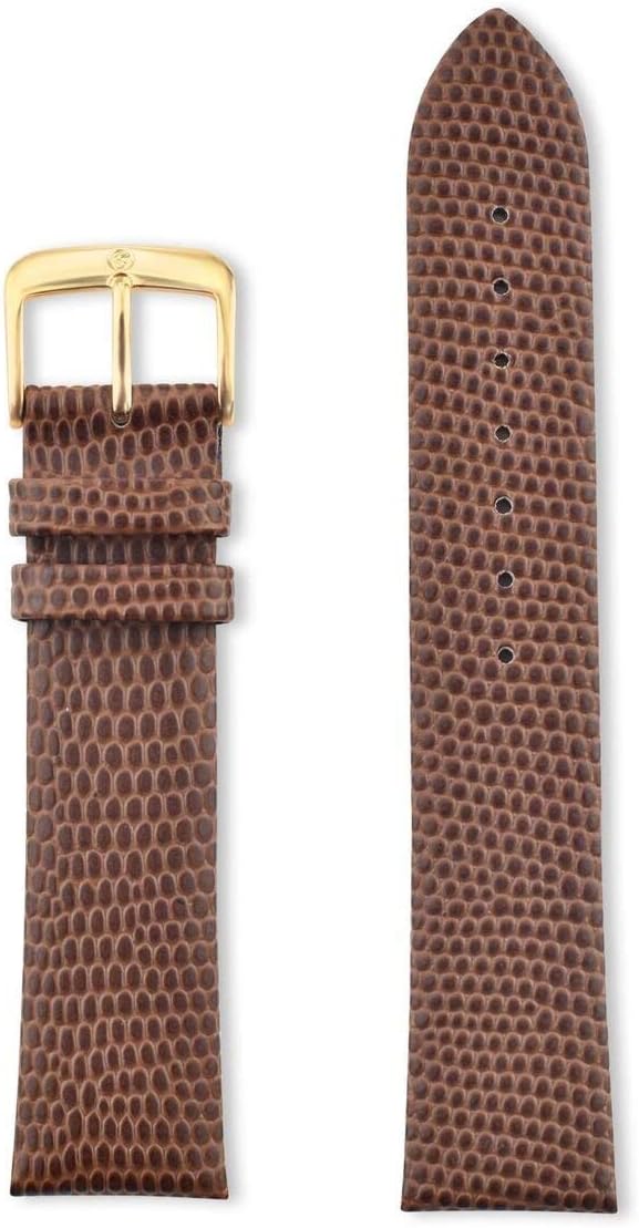 Speidel Leather Lizard Grain Watch Band 15mm-22mm-Black and Brown Replacement Strap, Stainless Steel Metal Buckle Clasp, Watchband Fits Most Watch Brands