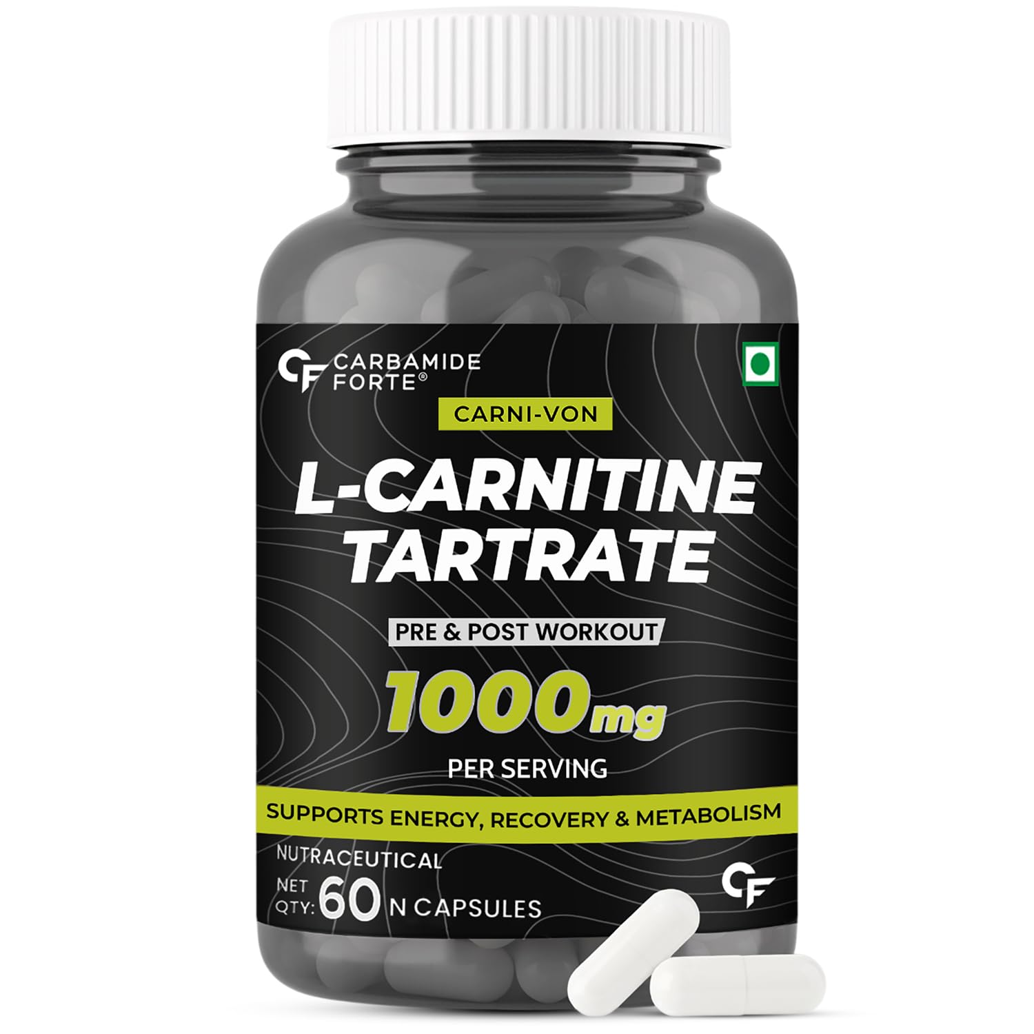 CF Carbamide Forte L Carnitine Supplement 1000mg Capsules for Men & Women | Pre Workout Supplement -Veg Capsules 60 Count