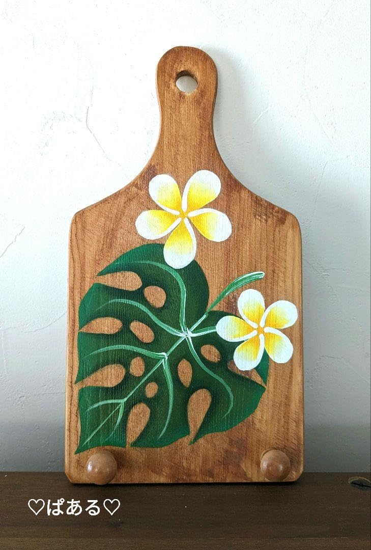 Amazon.co.jp: モンステラとプルメリアプレート ハワイアン壁飾り