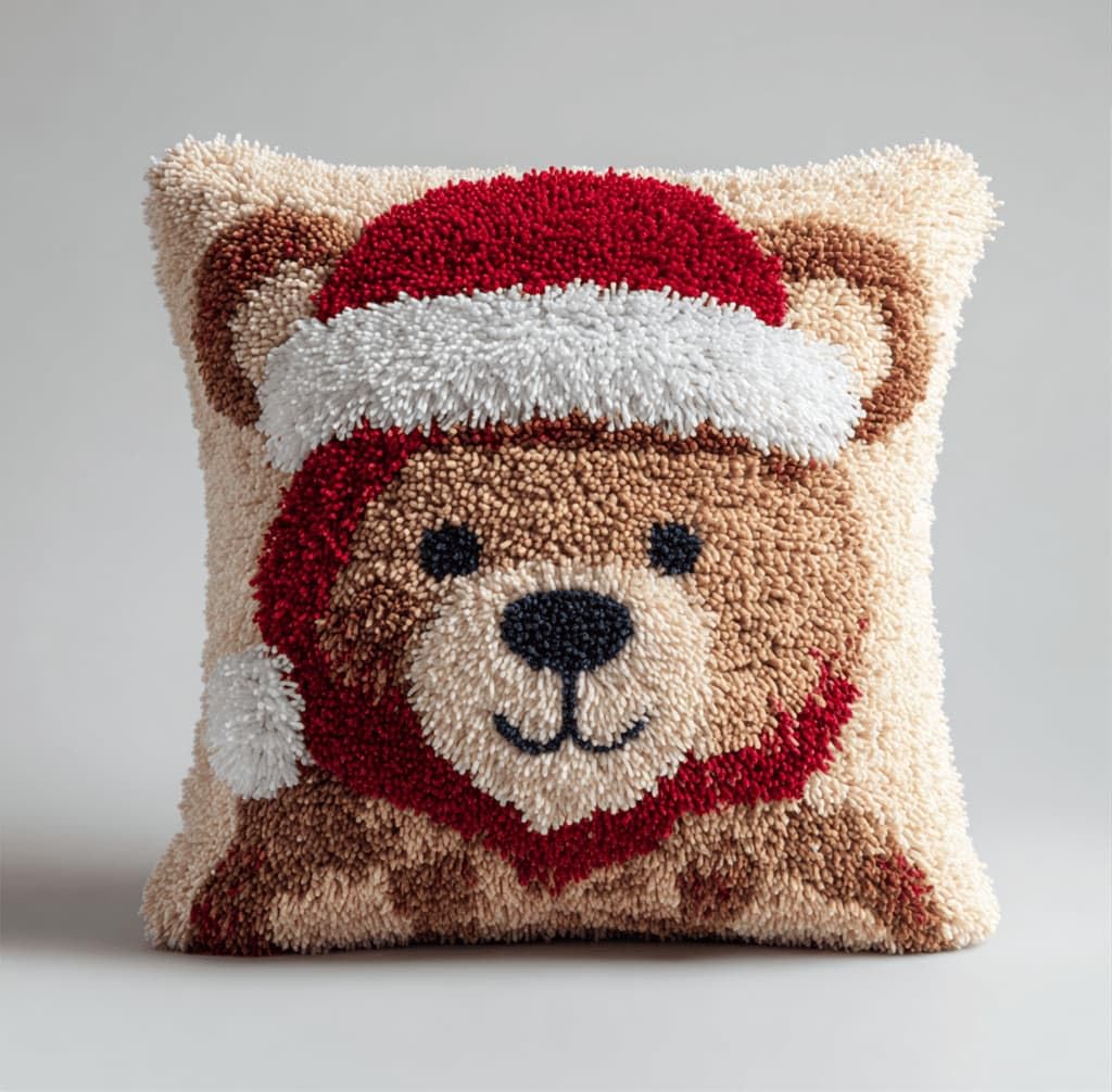 Kitquiver Latch Hook Cushion Kit,Bear DIY Throw Pillow Cover 43X43Cm