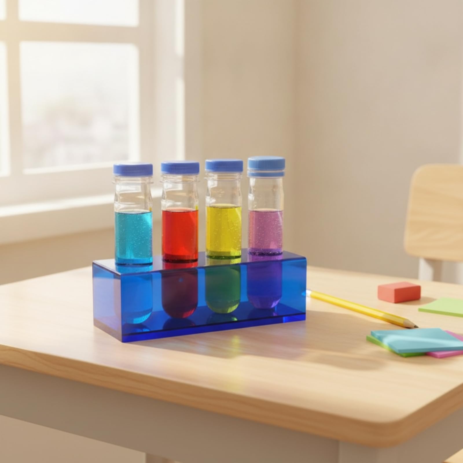 Gradilla Acrílico con Tubos Azul Gradilla con Tubos Ensayo Ahorra Espacio Soporte para Niños, Aula, Laboratorio