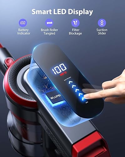 Miniatura 2 de WLUPEL Aspiradora inalámbrica, aspiradora de 450 W38 Kpa para el hogar con pantalla LED, hasta 55 minutos de tiempo de funcionamiento, taza de polvo