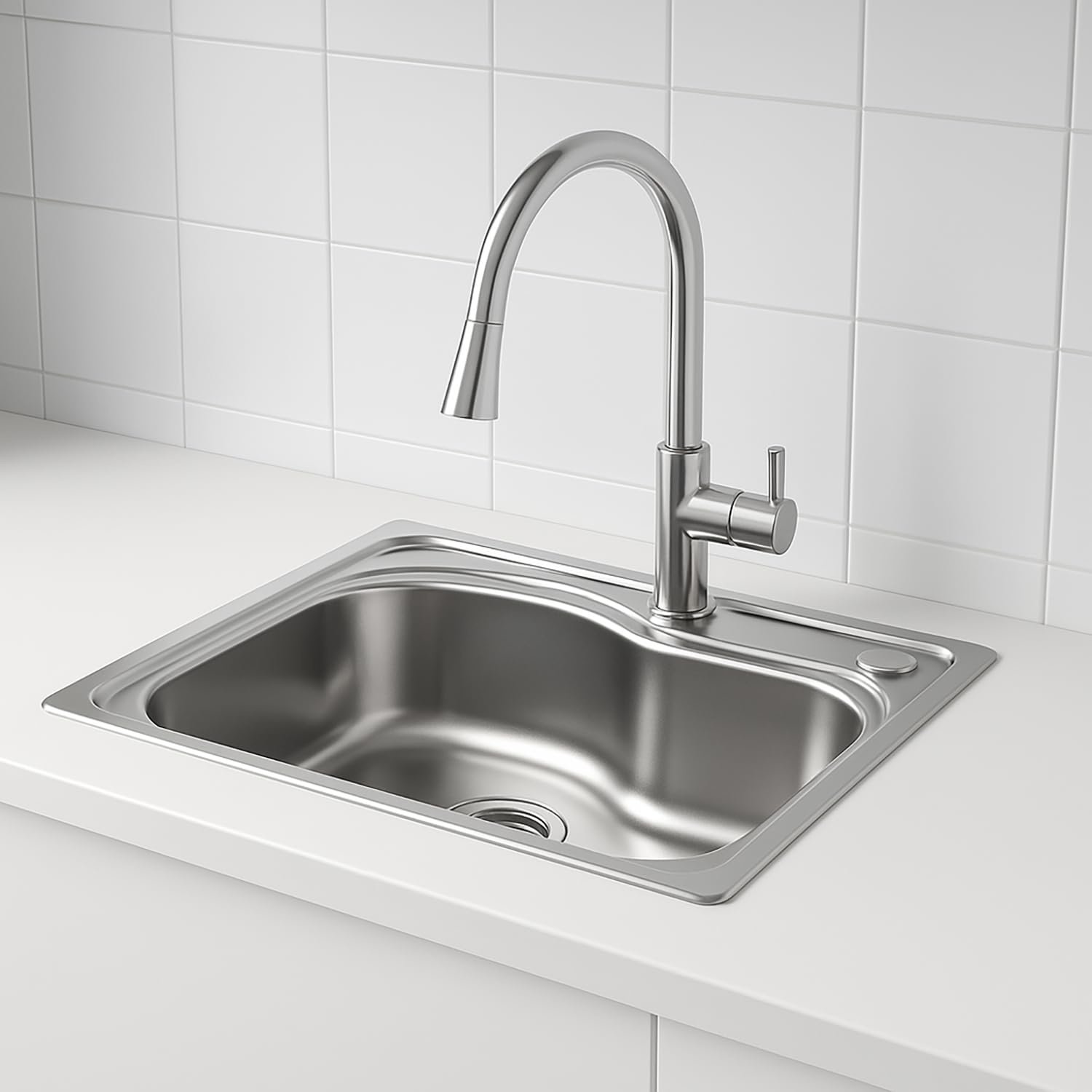 Évier de cuisine double en acier inoxydable - 1 bac et siphon (43 * 58cm)