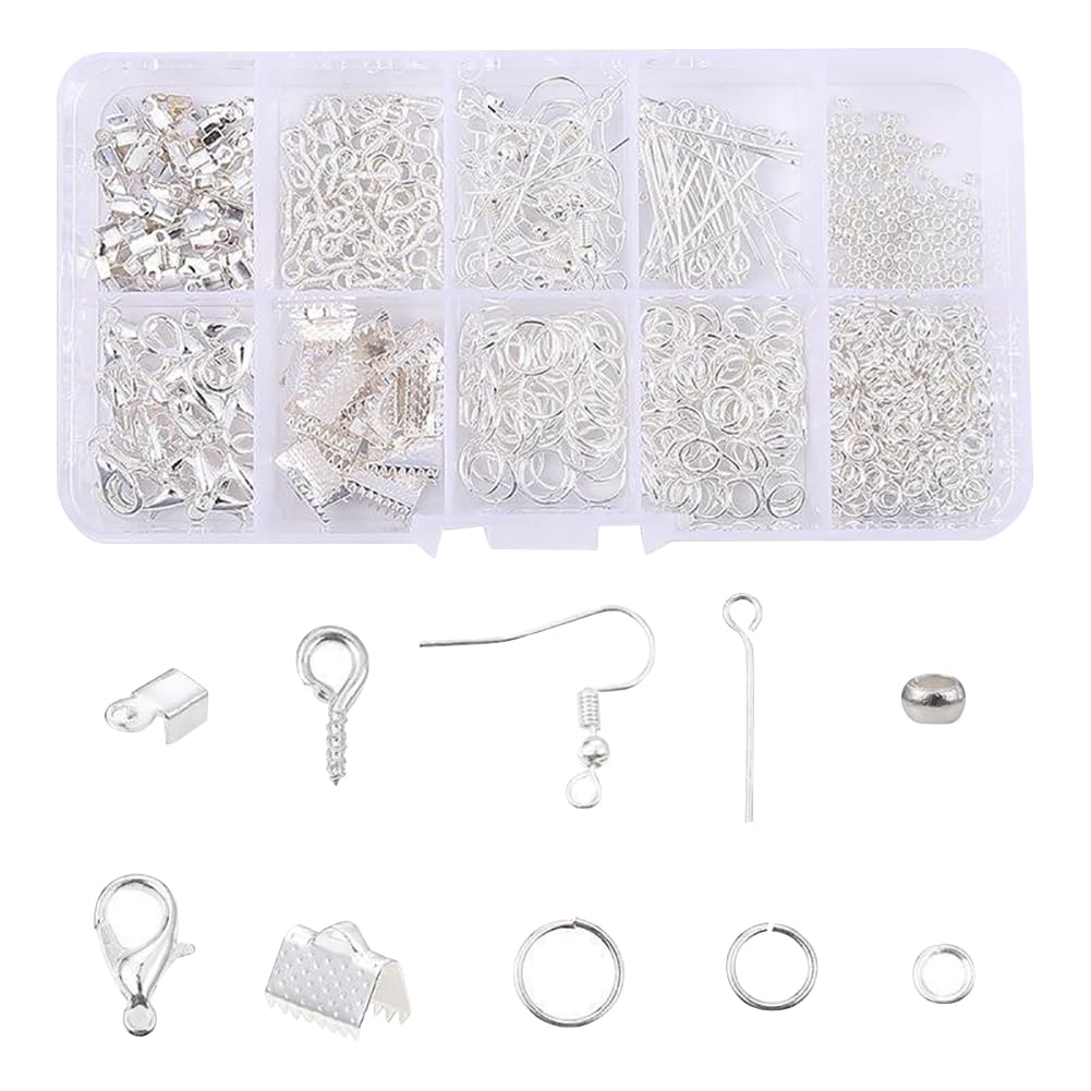 GSHLLO Jewelry Making Supplies Kit Jewelry Findings Starter Kit Earring Repairing Open Jump Rings Bracelet Necklace Lobster Clasps with Box for DIY