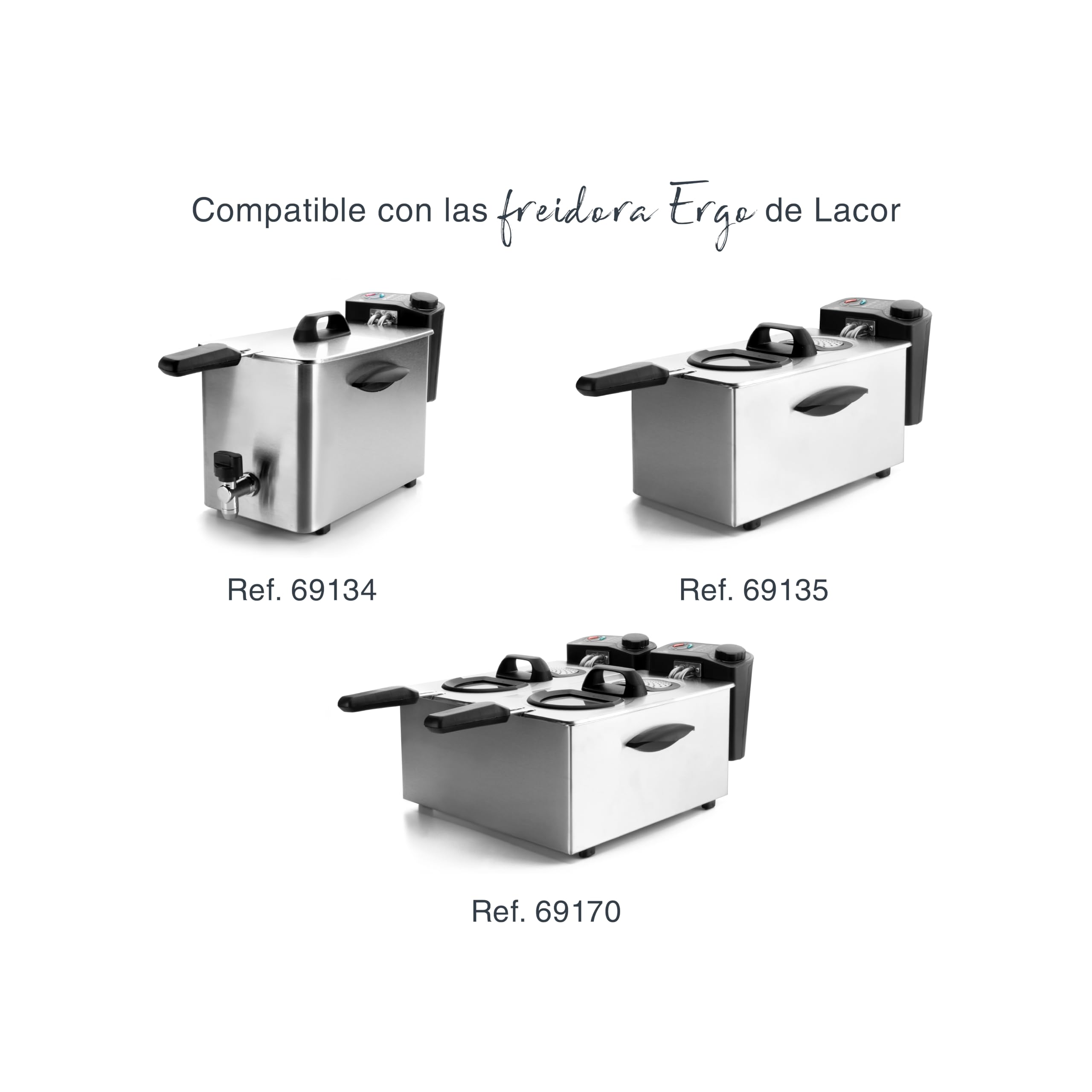 Lacor - R69135A - Cestillo para Freidora Ergo, Acero inoxidable 18/10, Compatible con Freidoras de 3,5-4 L, 23,5 x 14 x 8,5 cm, Uso Profesional, Durabilidad y Resistencia