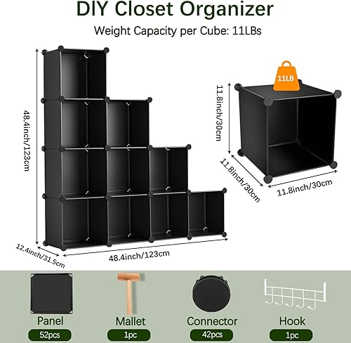 Miniatura 2 de Whitmor Organizadores de armario y almacenamiento de 16 cubos, estantes apilables de plástico con ganchos y mazo, organizador de ropa de bricolaje,