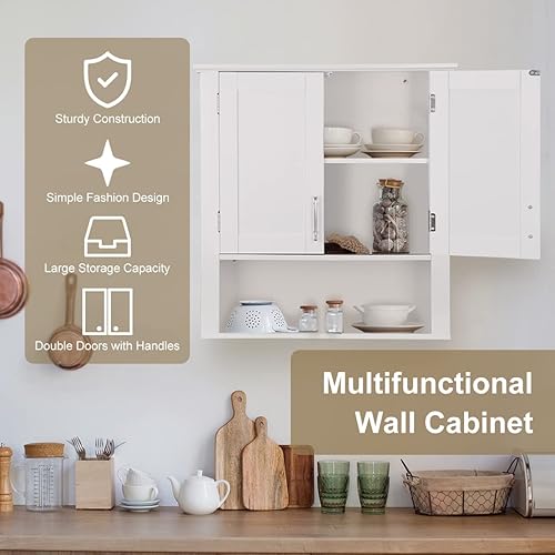 Miniatura 6 de ZenStyle Armario de pared de baño sobre el inodoro, botiquín blanco con 2 puertas y estantes interiores ajustables, para baño, sala de estar