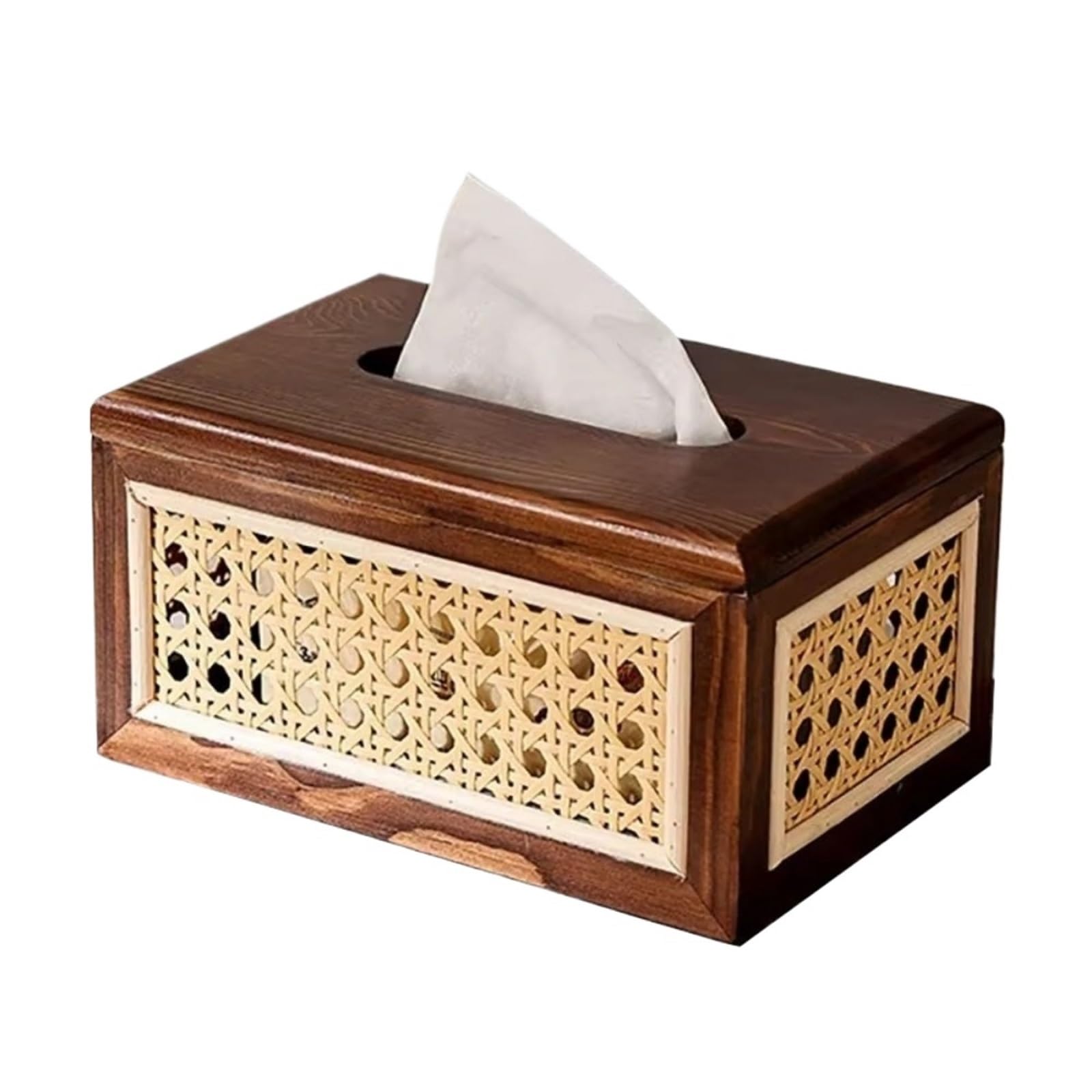Gewebter Kosmetiktücher Box Taschentuchbox aus massivem Rattan, verdickt und strapazierfähig, mit Deckel, weit öffnender, gewebter Spender(Brown)