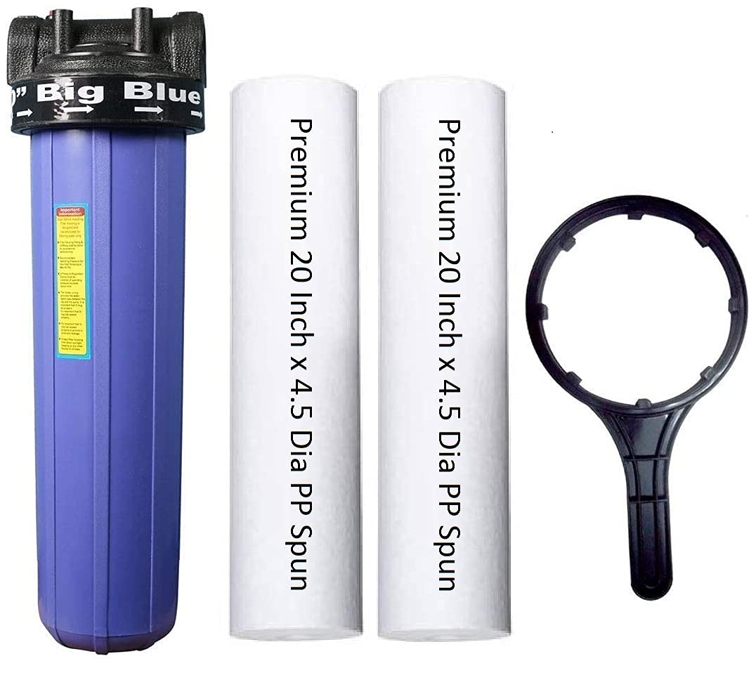 Seazone 20 Inch Jumbo Pre-Filter Housing + Jumbo Spun Filter 20" x 4.5" Dia (2Pcs) 1 Inch Inlet & Outlet Size