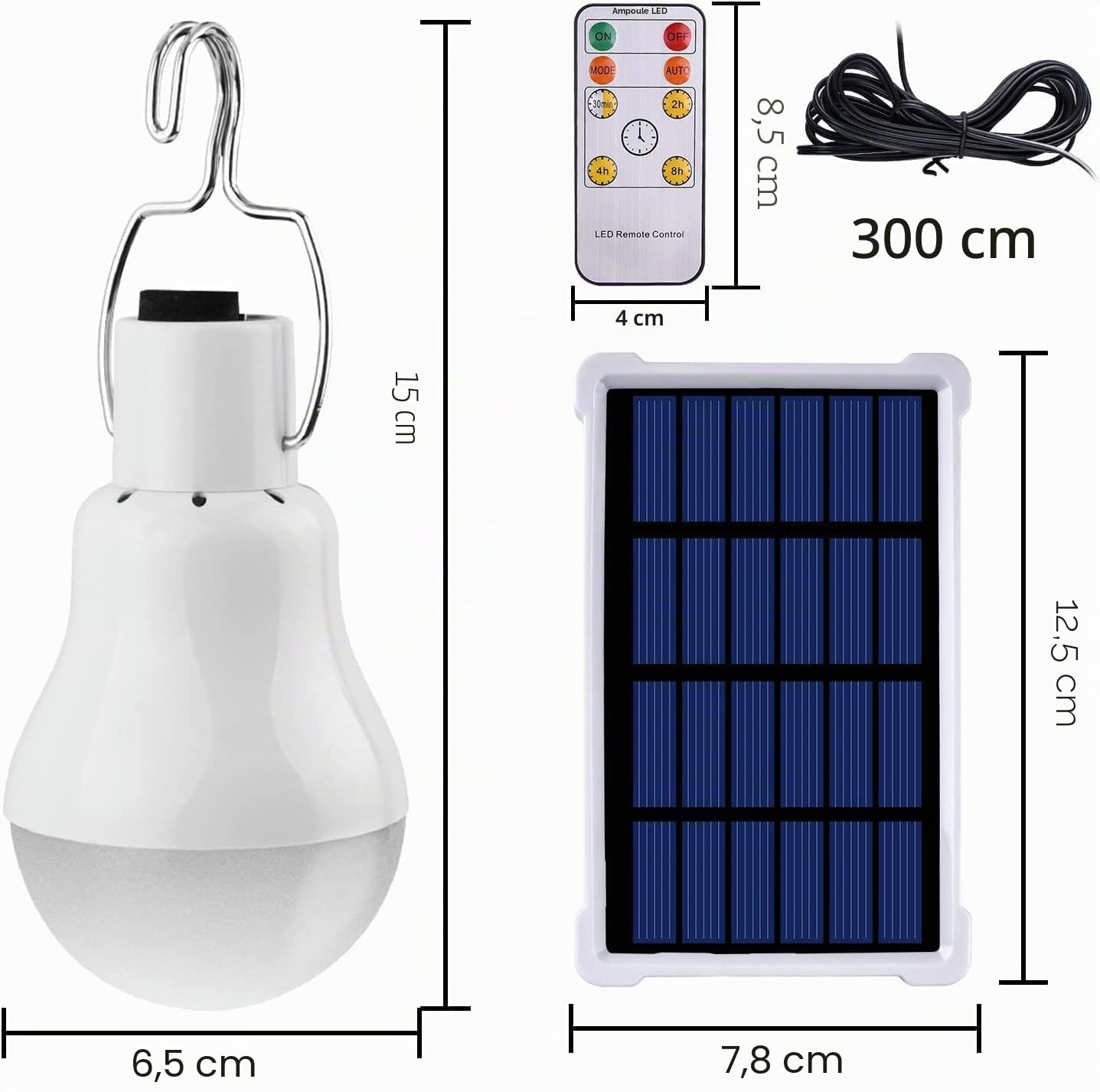 2 x Lampe Solaire Portable avec Télécommande et Capteur de Lumière Intégré,LED Lampe Urgence Solaire Ampoule à Crochet Lanterne Camping Puissante Lumiere Éclairage avec Panneau Solaire