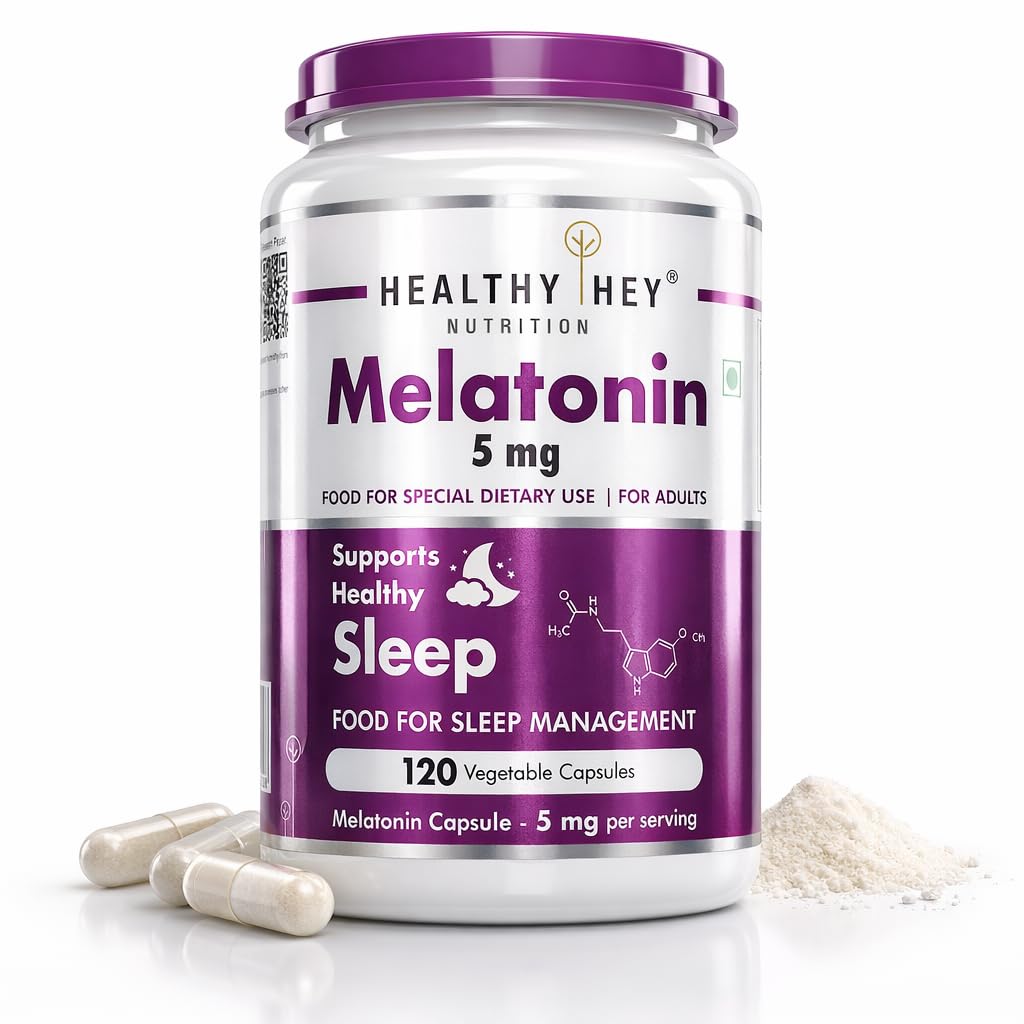 HealthyHey Nutrition Melatonin 120 vegetable capsules 5mg - Promotes Sleep and Relaxation