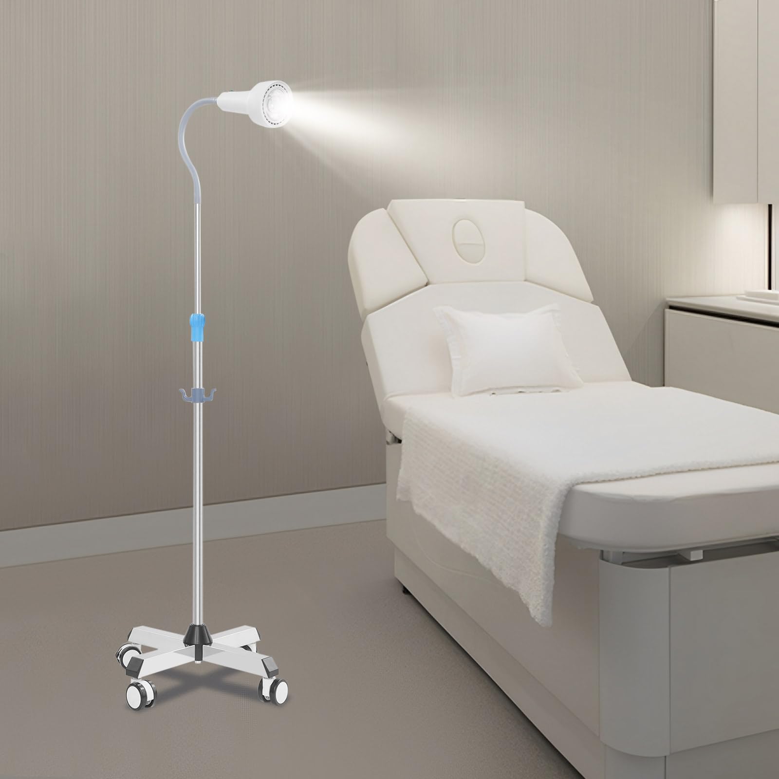 30W LED Untersuchungsleuchte mit Mobilem Ständer, Höhen- & Winkelverstellbare Chirurgische Lampe (6000-6500K), Flexible OP-Leuchte für Tierarzt & Klinik