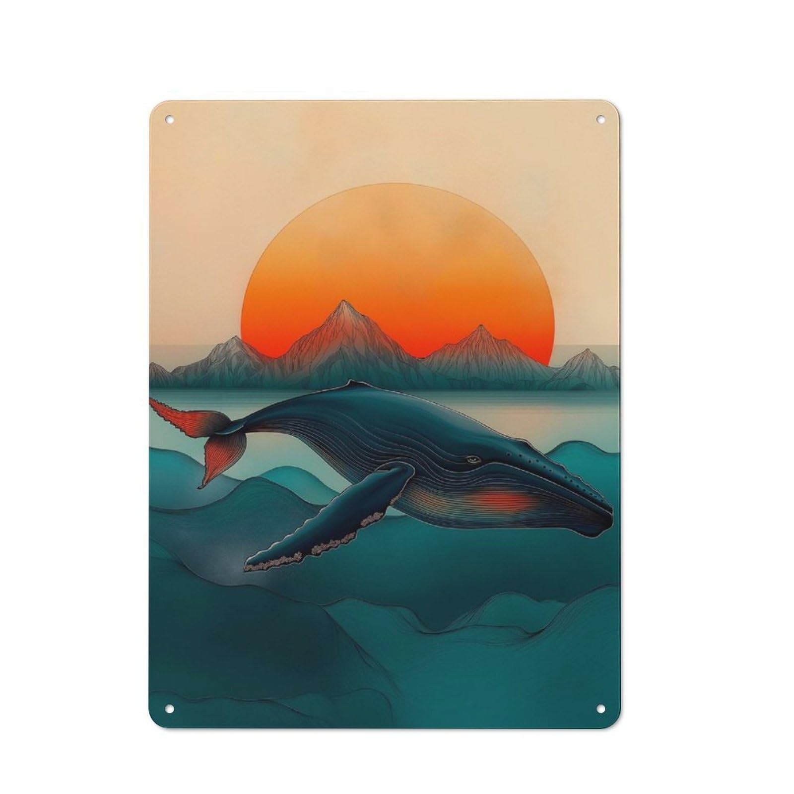 Junmoney Whale Sunset Retro Metal Sign 40X30cm For Garden Room Or Summerhouse, For Garden Room Decor Fans