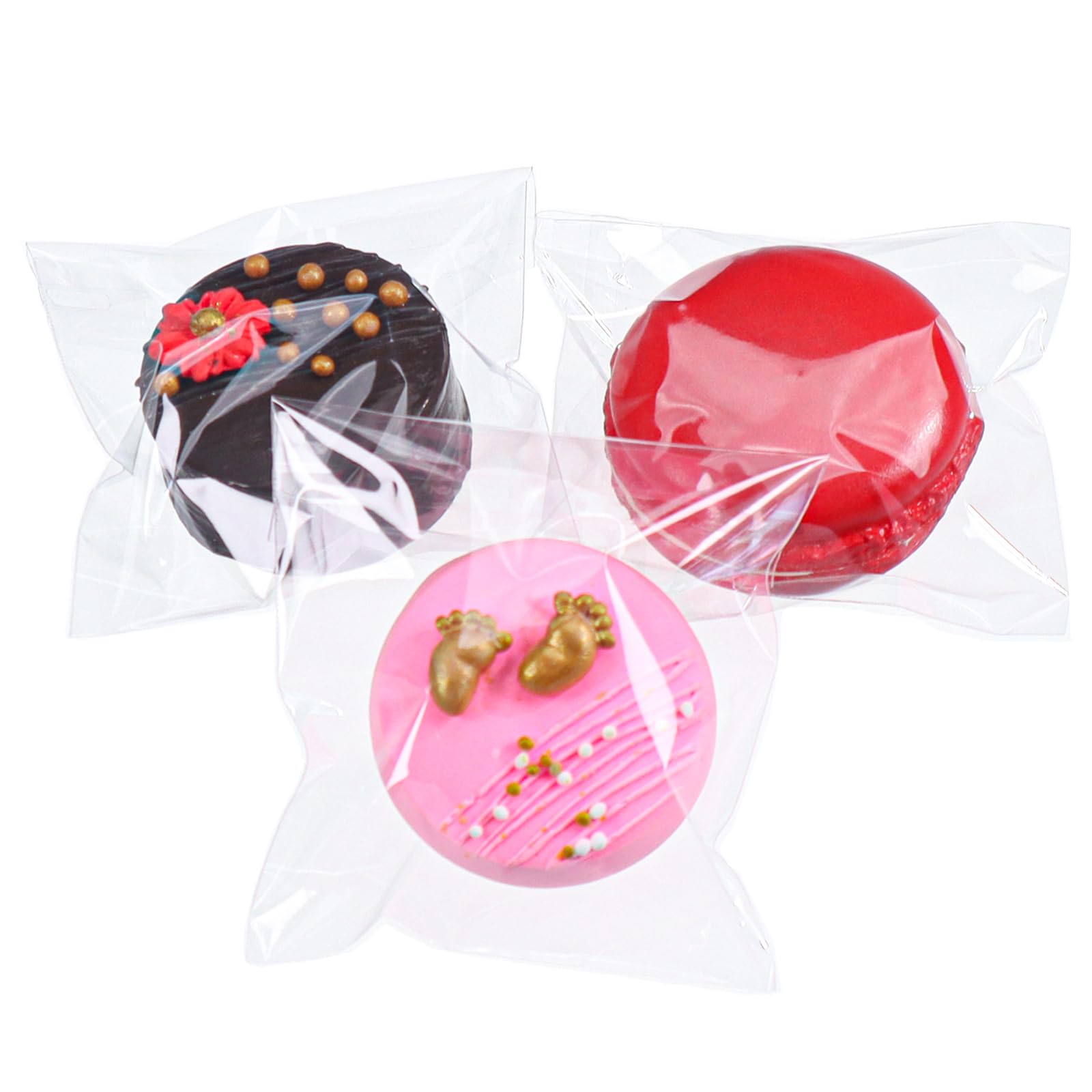 TEMLQPACK 500Pcs 3x3Inch Clear Macaron Bags for Cookies, Ore, Plastic Jewelry, Craft, Treats, Brownie, Candy, Small Gifts - Party Favors for