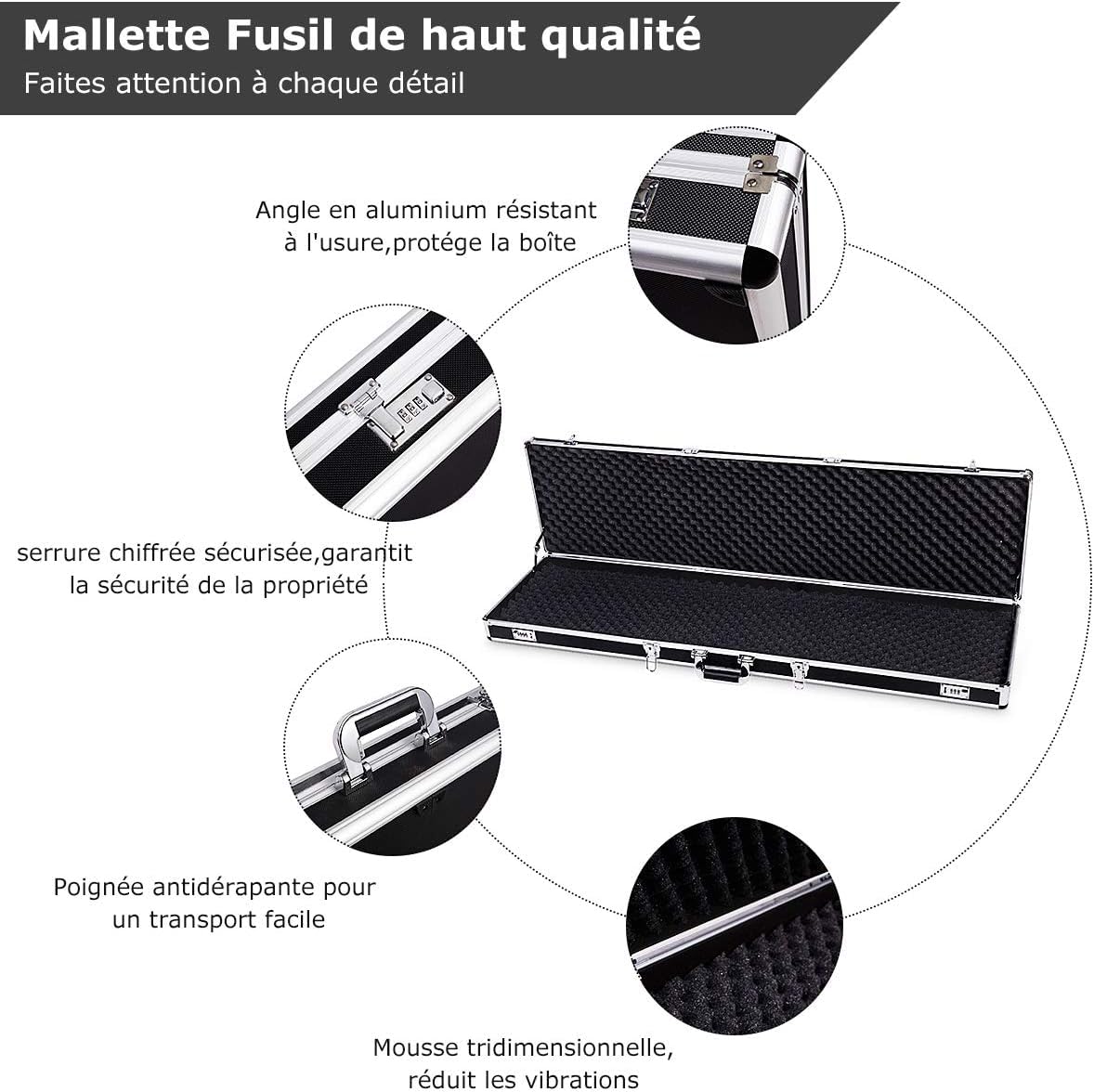 GOPLUS Estuche para Rifle, Estuche de Aluminio para Arma Larga, Estuche para Rifle con 2 Cerraduras de Combinación, Caja Impermeable Protectora, Transporte Práctico, 134 x 35 x 12CM