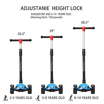Zicosy 3 Wheel Kick Scooter - Adjustable Height Kids Kick