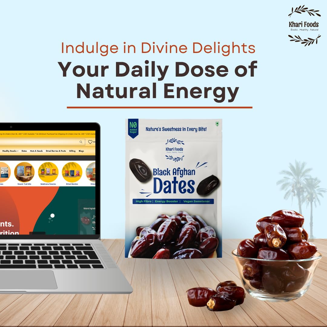 Khari Foods – Black Afghan Dates – 1kg Premium Khajoor – High Fibre, No Added Sugar, No Preservatives – Soft Healthy Dry Dates for Energy, Immunity Support and Everyday Wellness - Image 4 thumbnail