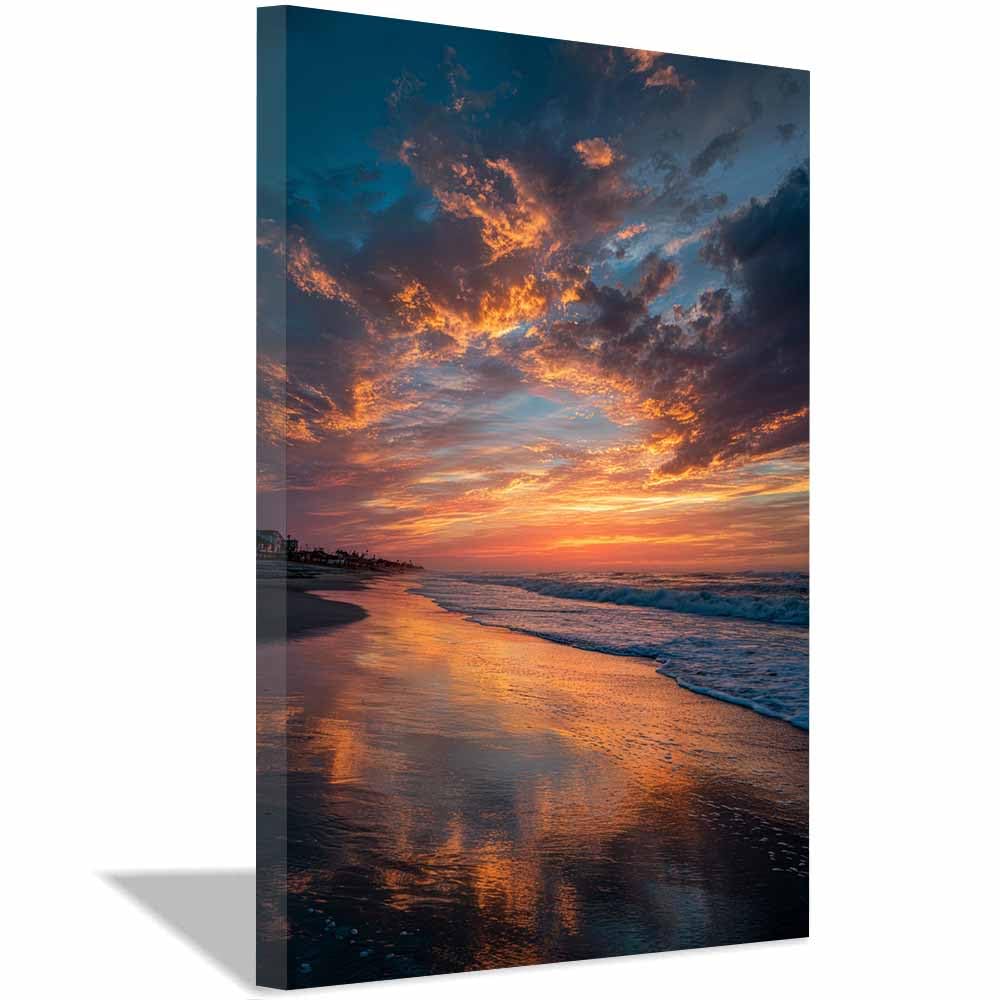 HOQIU Beautiful wall art Vibrants Beaches es Sunset canvas artwork for wall, art prints, For living room, bedroom, bathroom, dining room, painting and decor.(Multicolor)-30x40cm Framed