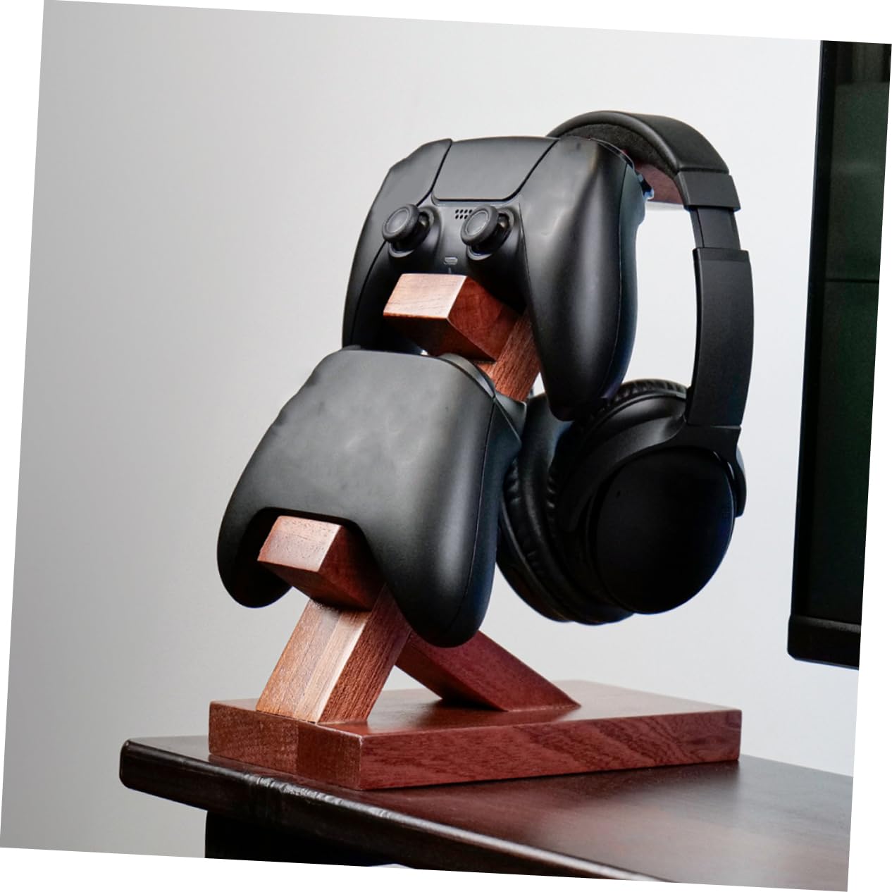 NUOBESTY Soporte Simple Auriculares Juegos Controlador para de Barrón de Madera Marrón Diseño Elegante para Exhibición Almacenamiento en Área de Entretenimiento Gaming