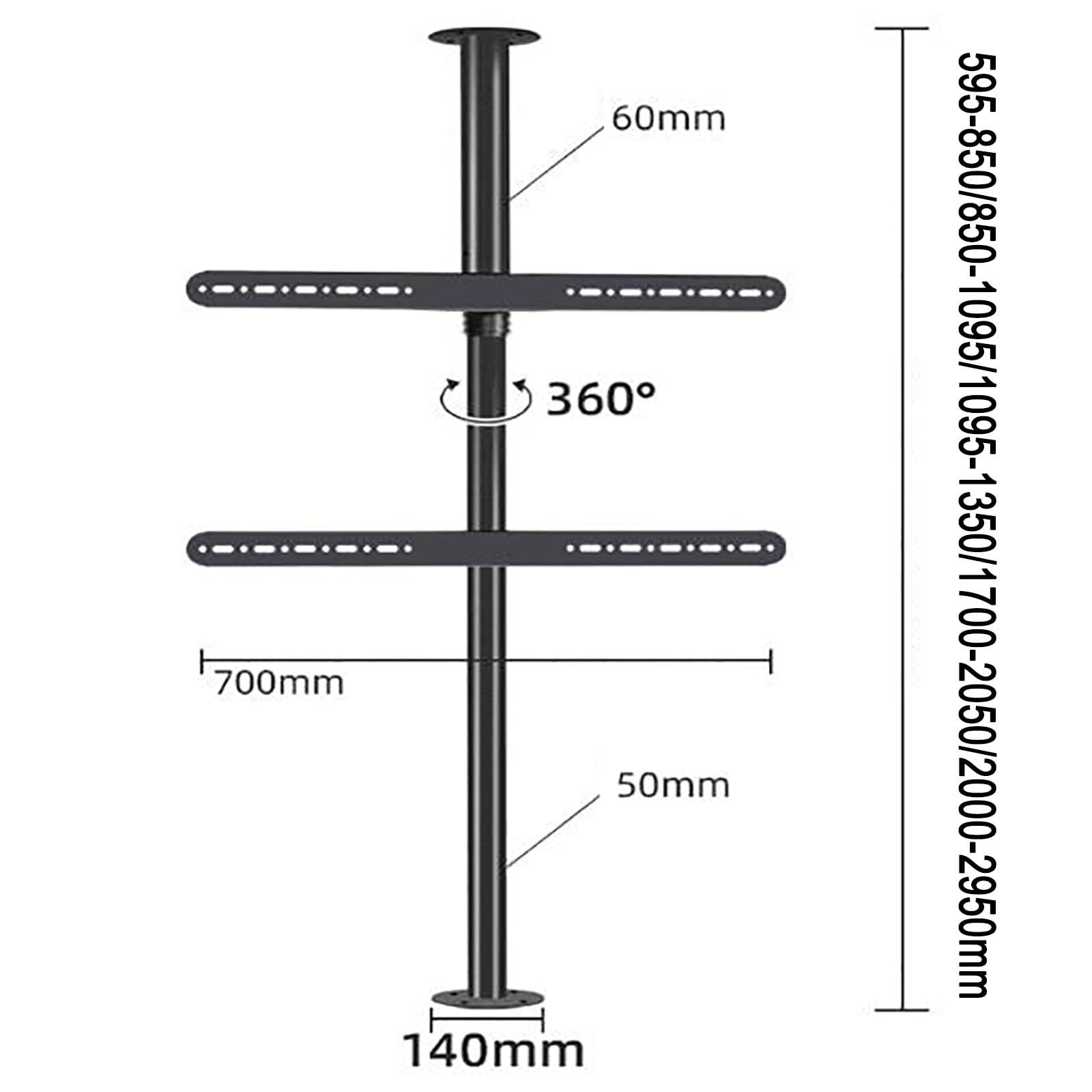 Supporto da Pavimento per TV LCD - Supporto TV telescopico, TV LCD con Rotazione a 360 Gradi, Telaio da Pavimento Girevole, Parete divisoria Girevole, Mobile TV Gir,32-75 Inches Tv-2000-2950MM