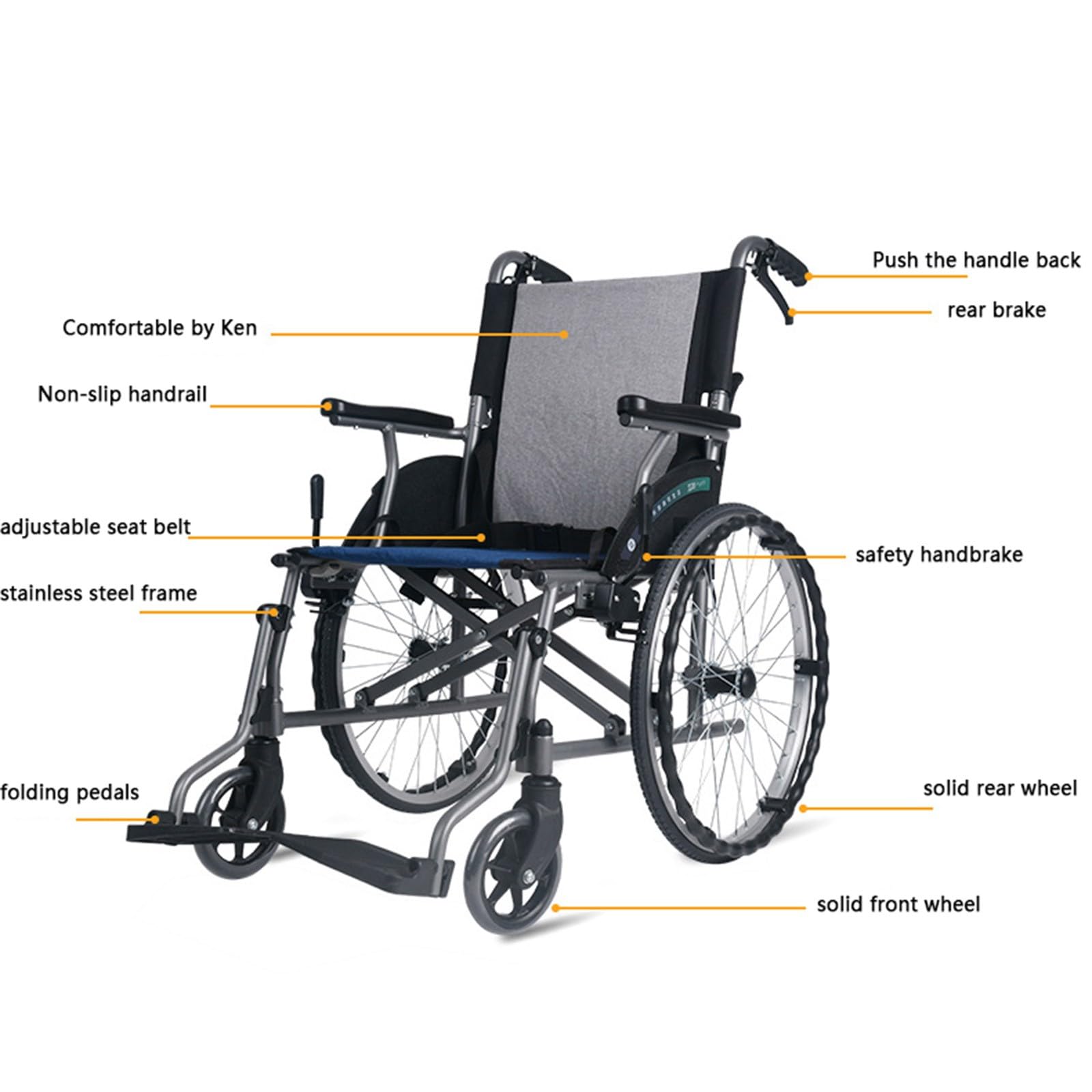 Sillas De Ruedas Autopropulsadas,Aluminio Ligero Plegable,Trolley para Silla De Ruedas para Ancianos De Viaje Pequeño con Frenos De Asistente para Cinturón De Seguridad A