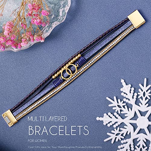 Btysun Bracelets for Women,Stocking Stuffers for Teens Birthday Gifts for Mom Inspirational Gift for Women Mother's Day Daughter Wrap Bracelet Sister Friend Teen Girl Gifts Leather Layered Jewelry Valentines Gift for Her
