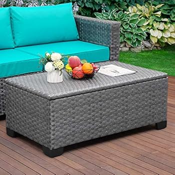 Alternative view of Outdoor Storage Table Wicker Patio Coffee Table All-Weather Rattan Side Table with Waterproof Cover, Grey