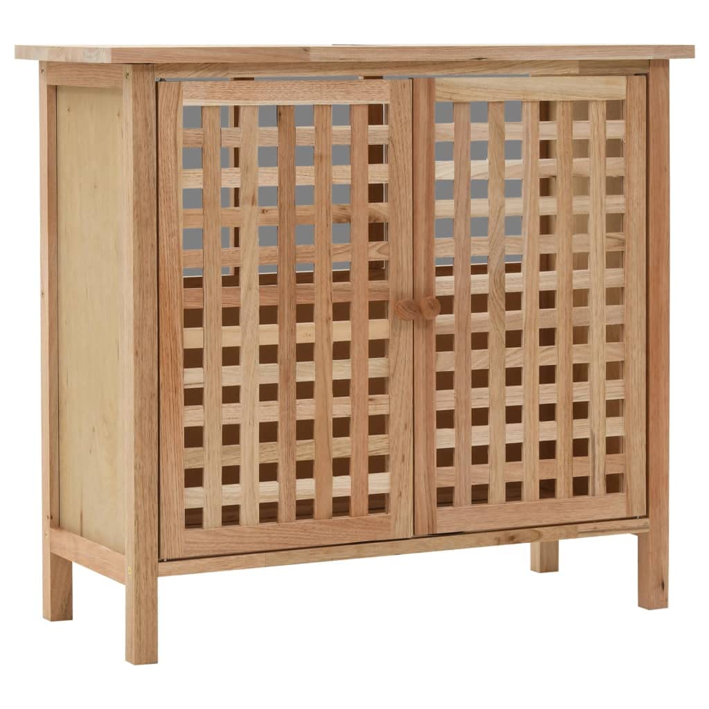 Mueble de Baño de Madera de Nogal con Espejo y Estante de Rejilla - Armario para Lavabo con Puertas de Celosía, Amplio Almacenamiento para Toallas y Productos de Higiene,