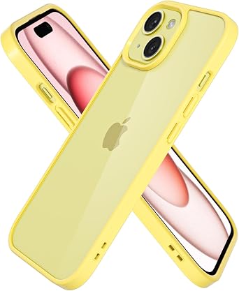 oakxco Clear Phone Case for iPhone 15 iPhone 14 iPhone 13 Case, Thin Slim Transparent Hard Plastic Back & Soft Silicone Bumper, Cute Non Yellowing TPU Protective Cover for Women for Women Girl, Yellow