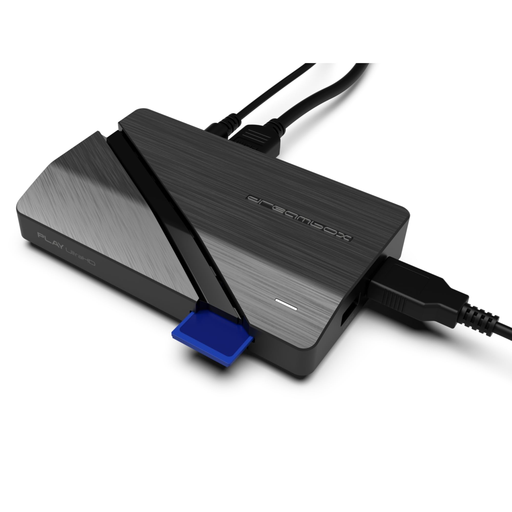 Dreambox Play UHD Android TV Box Schwarz | 4K HDR Media OTT-Player mit AV1, HDMI 2.1, Bluetooth 5.1, Dual-WiFi, Android 11 | Kompakt & leistungsstark – inkl. RC20 Remote und HTS e-com HDMI