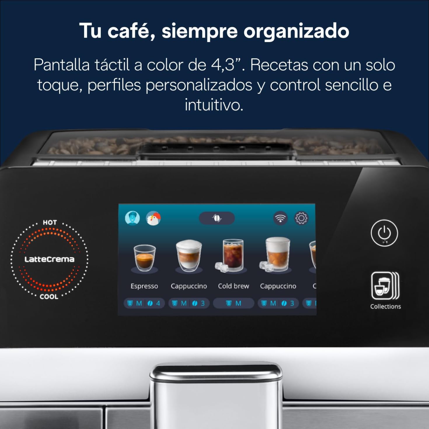 De’Longhi Eletta Ultra – Cafetera Superautomática con Jarra de leche automática, 50+ Bebidas Calientes y Frías, Silent Technology, Pantalla Táctil a Color, Color Metal (ECAM472.85.MB)