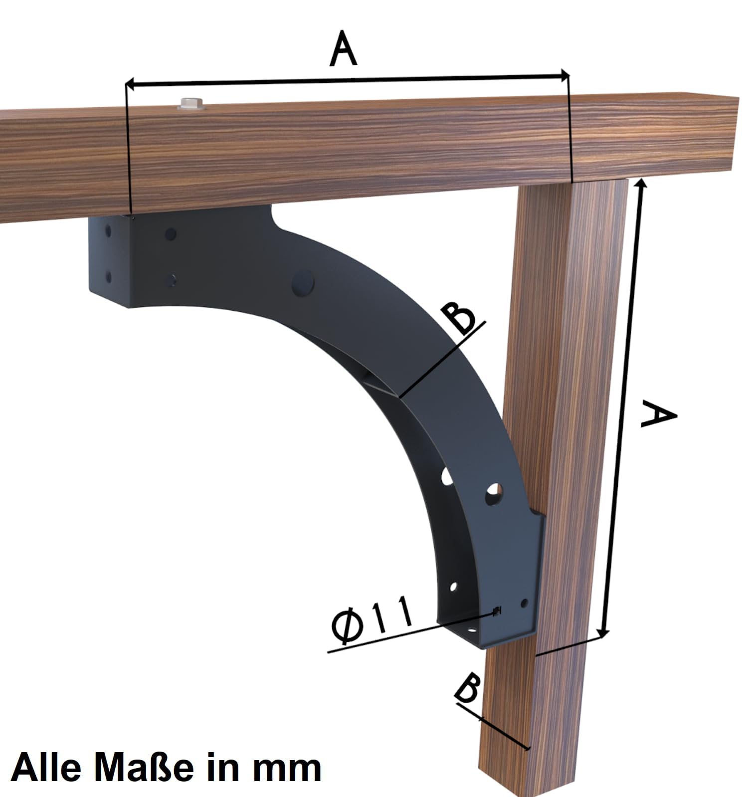 4 mm Dicke schwerlast Carport Verbinder, Balkenträger, Balkenverbinder, Holzverbinder, Eckverbinder, Pfostenverbinder schwarz aus Stahl - (A: 500 x B: 60)
