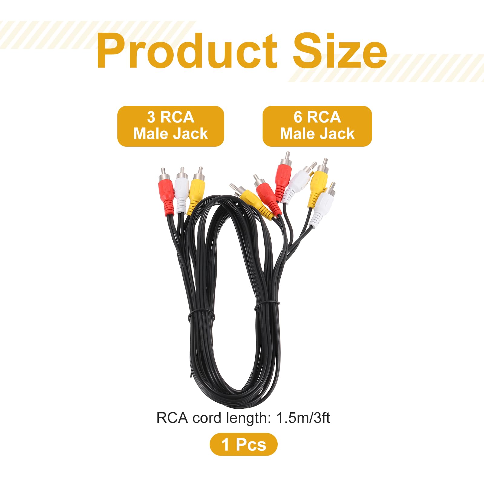 MECCANIXITY Cable divisor de audio y vídeo AV, 3 conectores RCA macho a 6 conectores RCA macho de 5 pies, cable adaptador divisor de vídeo compuesto