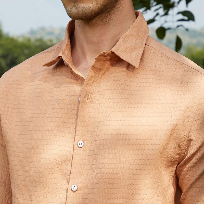 Image of CAHOOT Men's Olive Shirt Casual Wear | Shawl Collar | Long Sleeve | Button Closure | Shirt Crafted with Comfort Fit for Everyday Wear