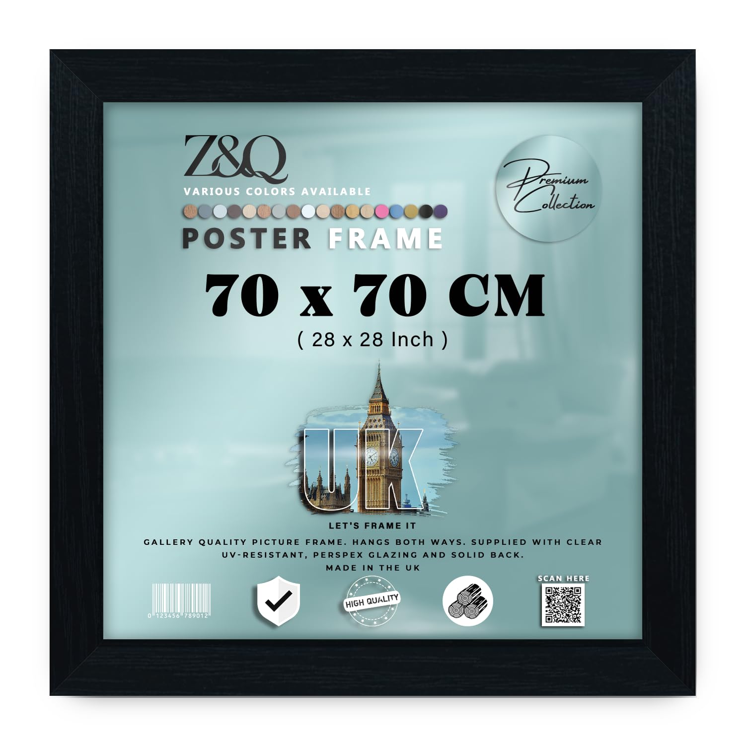 Z&Q | Classic MDF Photo Frame (70 x 70 CM) Engineered Wood, Stylish Wall Hanging Display 28X28 Inch Decorative Home & Office Use, 700 x 700 mm [ Black ]