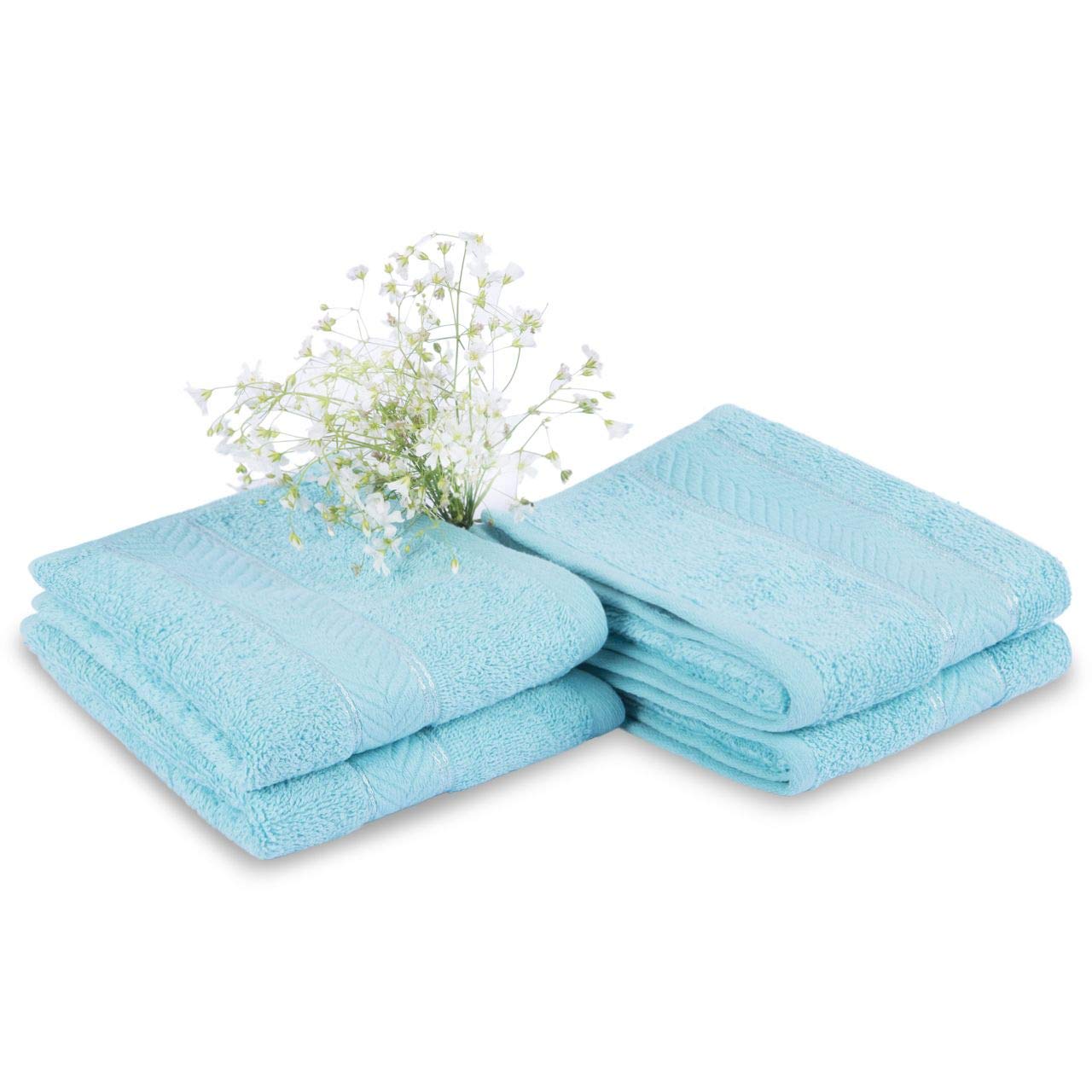 DIVINE OVERSEAS Premium Elegance 100% Cotton/Soft/Highly Absorbent / 450 GSM (Fresh Aqua, Pack of 4 Hand Towel Set)