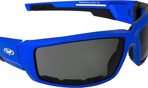 Miniatura 9 de Global Vision Sly - Gafas de sol acolchadas para motocicleta para mujer, 3 pares con lentes ahumadas y marcos metálicos rosa, morado y azul