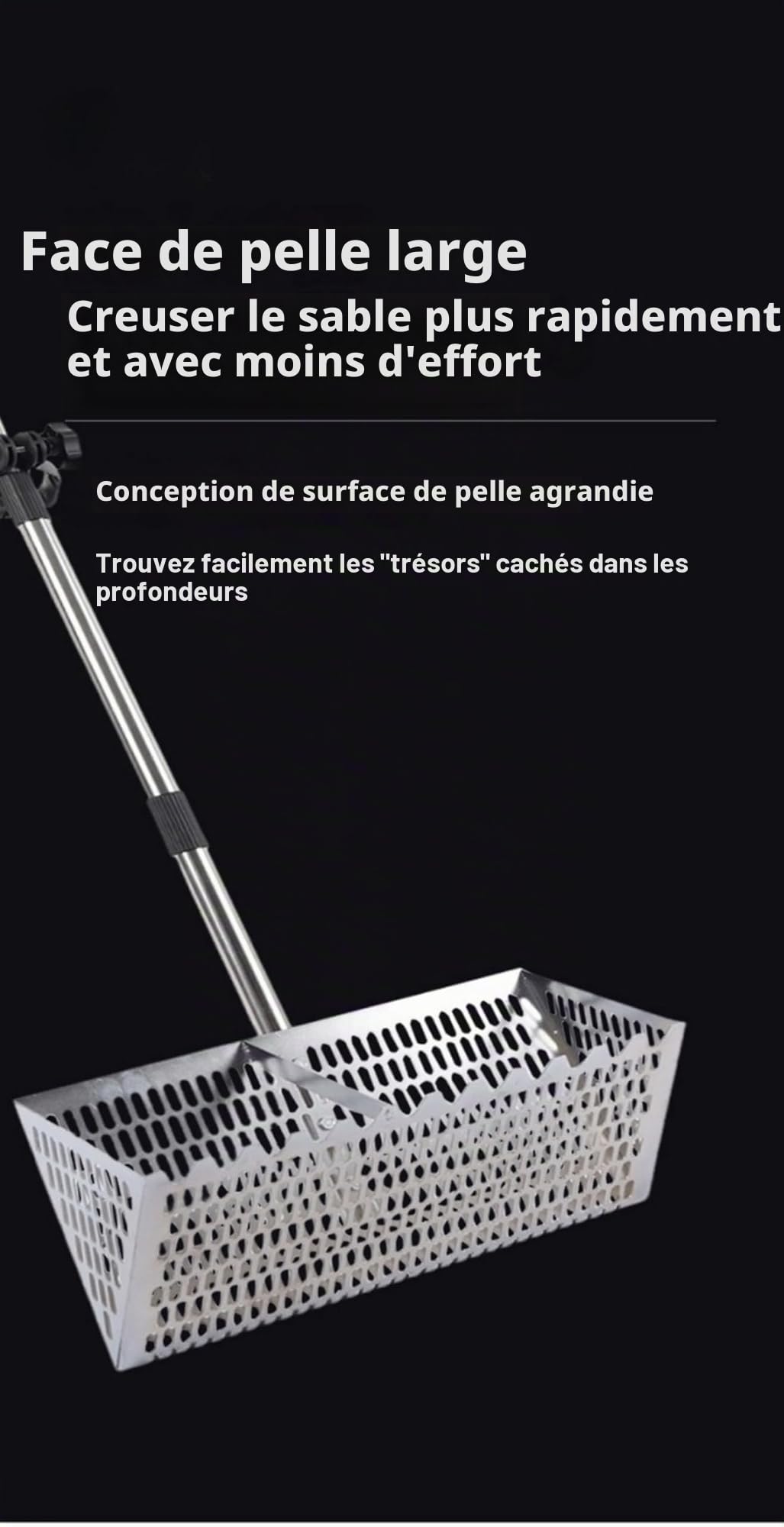 Générique Râteau Tamis de Plage Professionnel - Râteau de Puce de Sable, avec Manche 140 cm - Panier 40x20 cm pour Pêche aux Appâts, Nettoyage Plage et Jeux Enfants