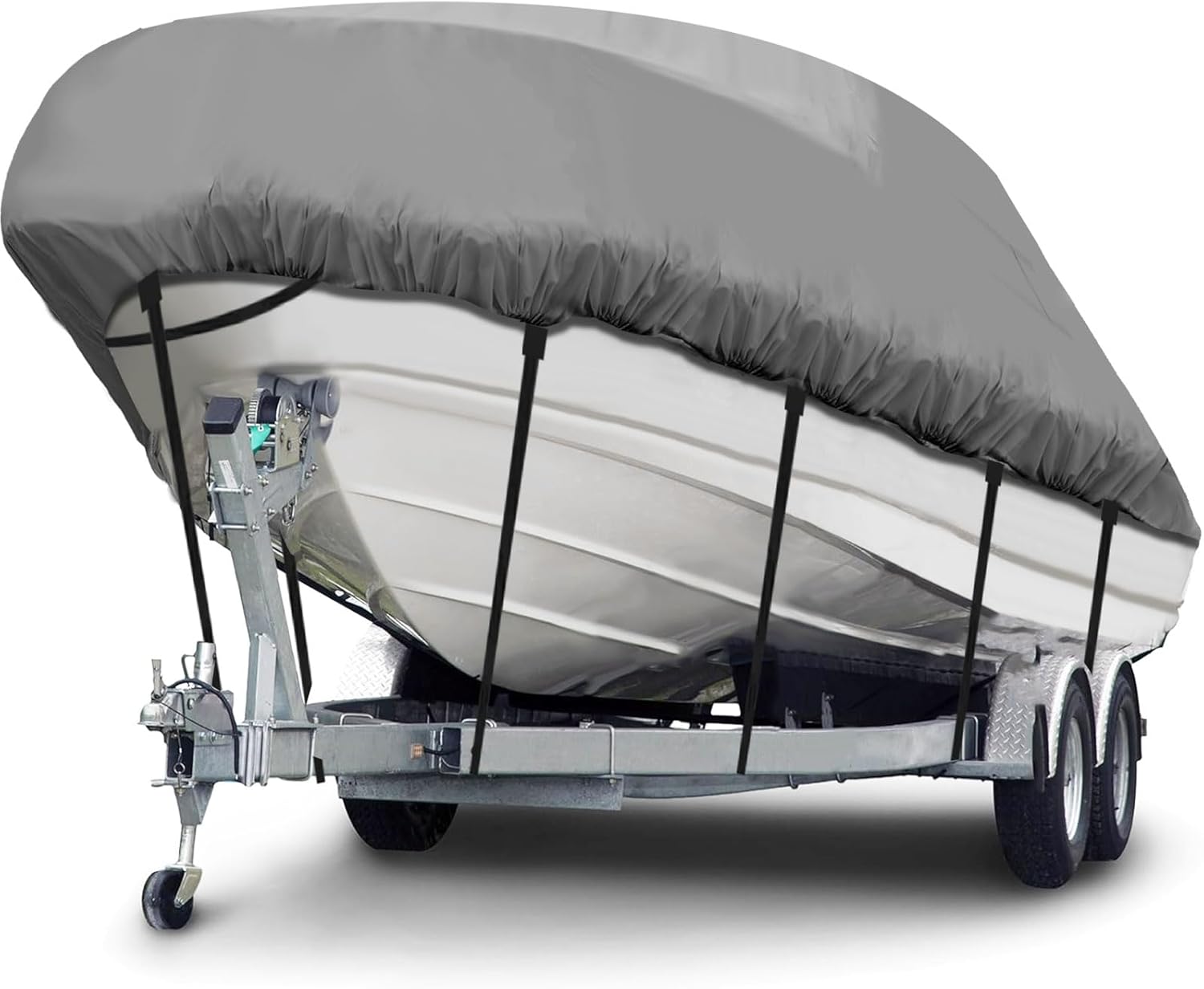 Heavy Duty 600D Boat Cover for 16-18.5 ft Bass, V-Hull, Jon, Tri-Hull Boats – Waterproof, UV-Resistant, Tear-Resistant Marine Cover with Straps & Bag for Trailering, Storage, All-Weather Use