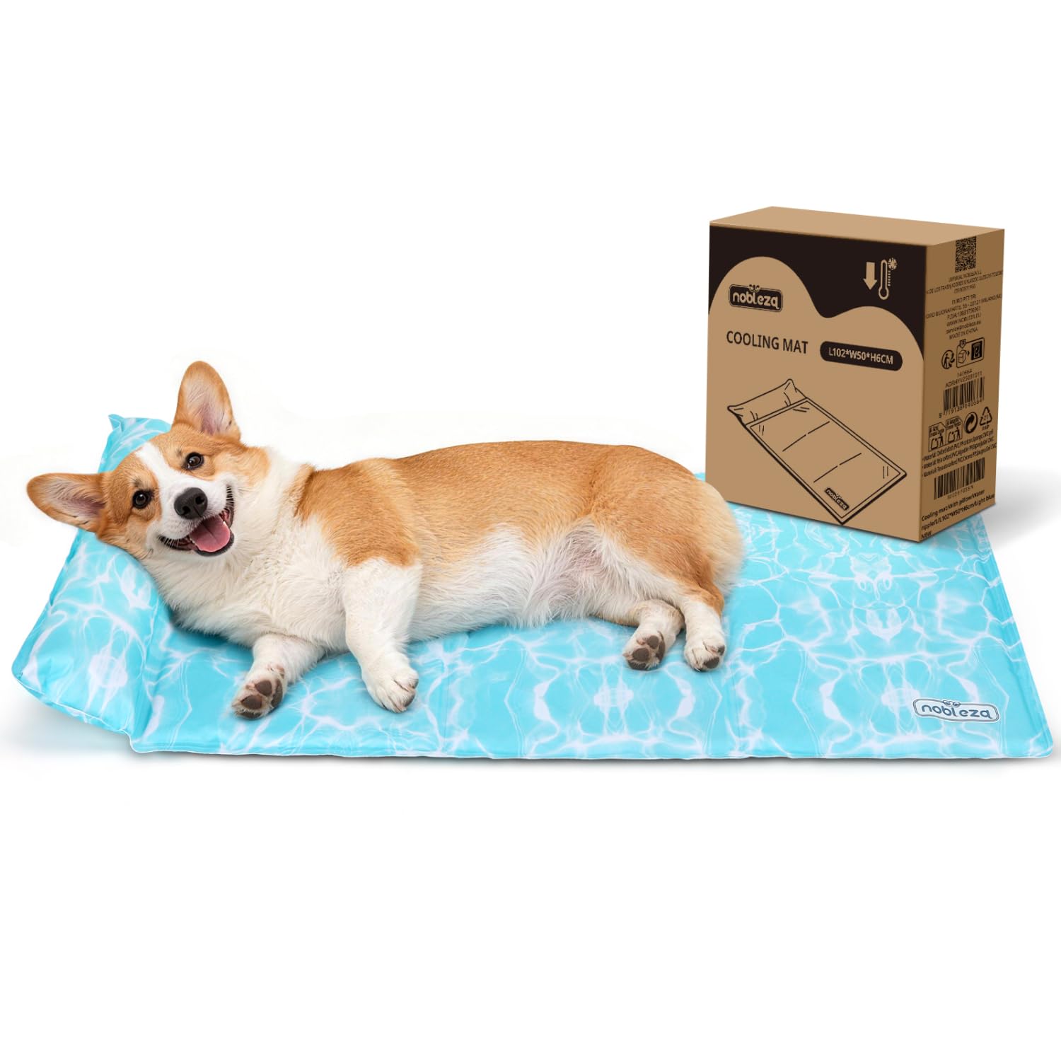 Nobleza Tappetino Refrigerante per Cane e Gatti, Design con 6cm Cuscino Cervicale Aggiunto, Gel Non Tossico e Auto-Rinfrescante, Tela Oxford 300D Resistente Tappeto Refrigerante, 102x50cm
