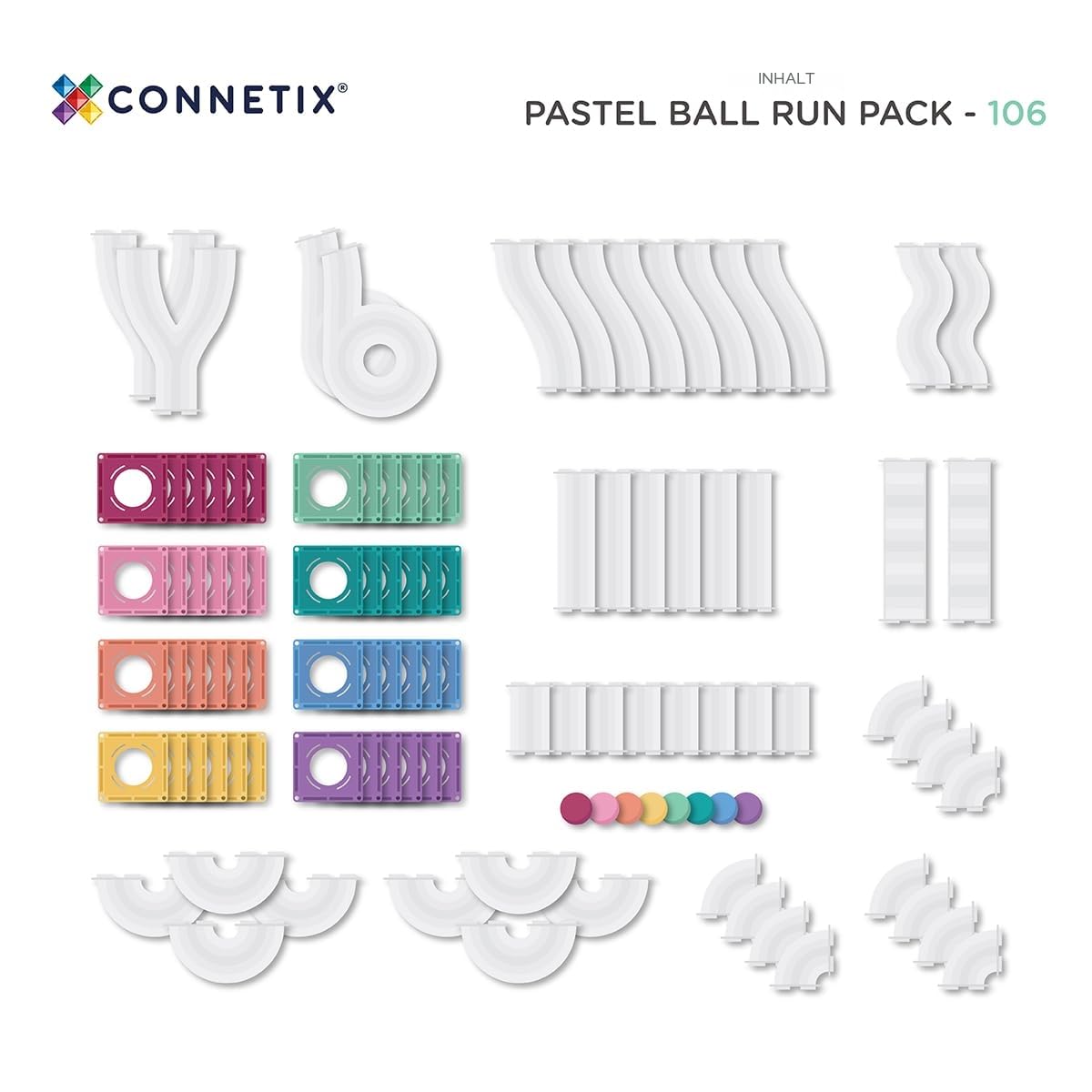 CONNETIX Magnetbausteine Pastell Ball Run Packen, 106 Stück