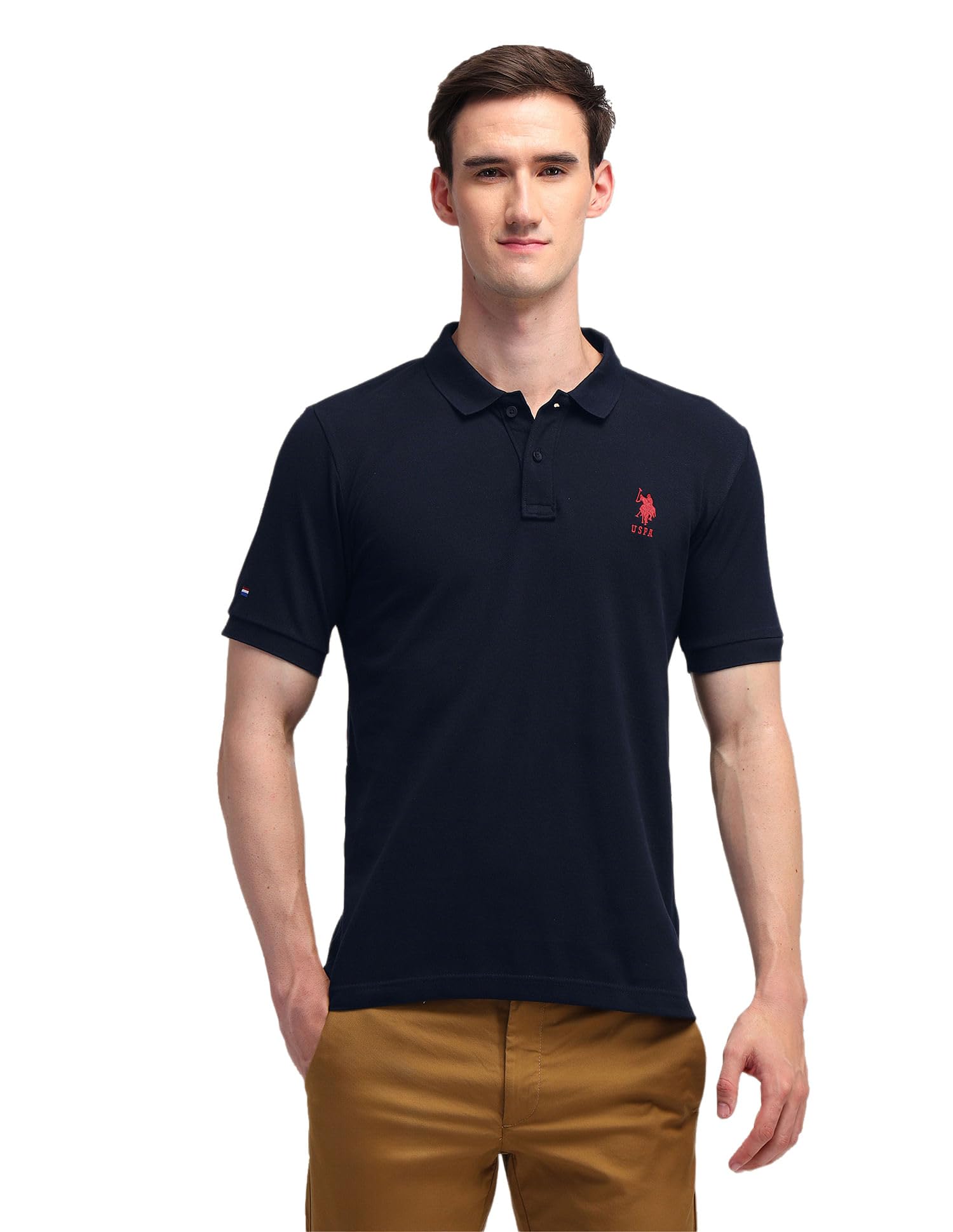 u.s. polo assn. Men's Solid Polo Collar Half Sleeve Casual Cotton Slim Fit T-Shirts-picture-27
