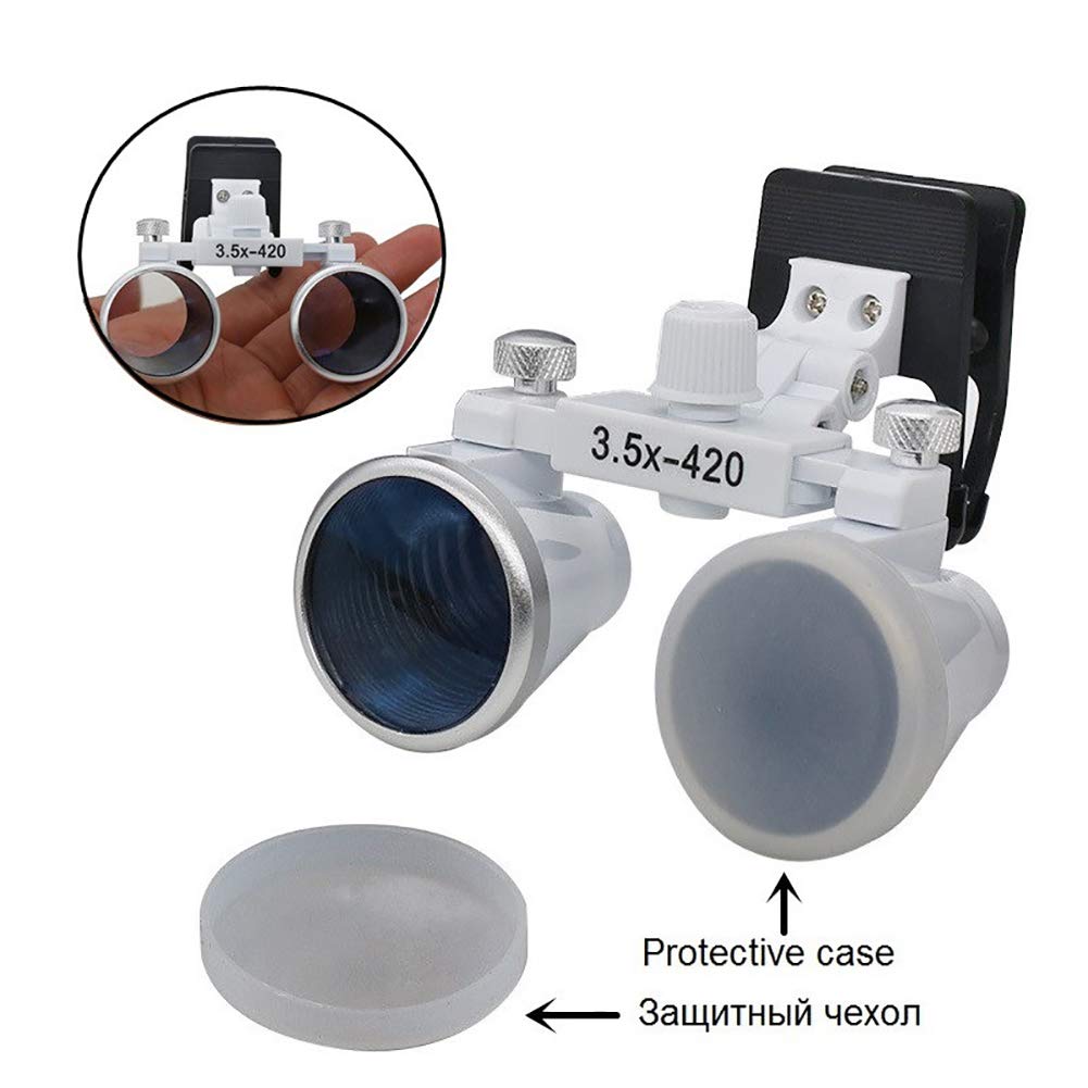 Lupa Binocular de 3,5 x 420 mm con Clip, Lupa de Laboratorio con Cabezal de Aumento y Clip para Gafas comunes.,
